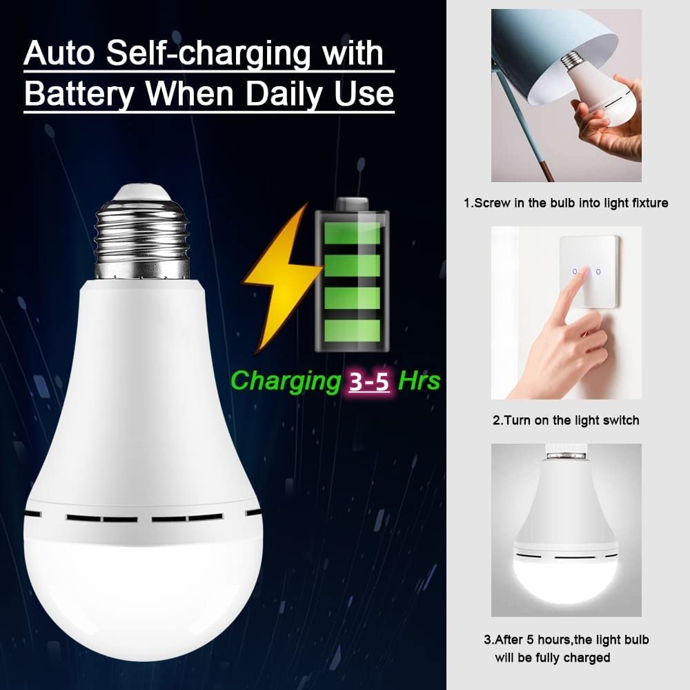 NOTOC Rechargeable LED Light Bulbs 9W 600 Lumen Warm White Pack of 4, Model NOTOC-A19D-3000K, Battery Operated, ABS Material