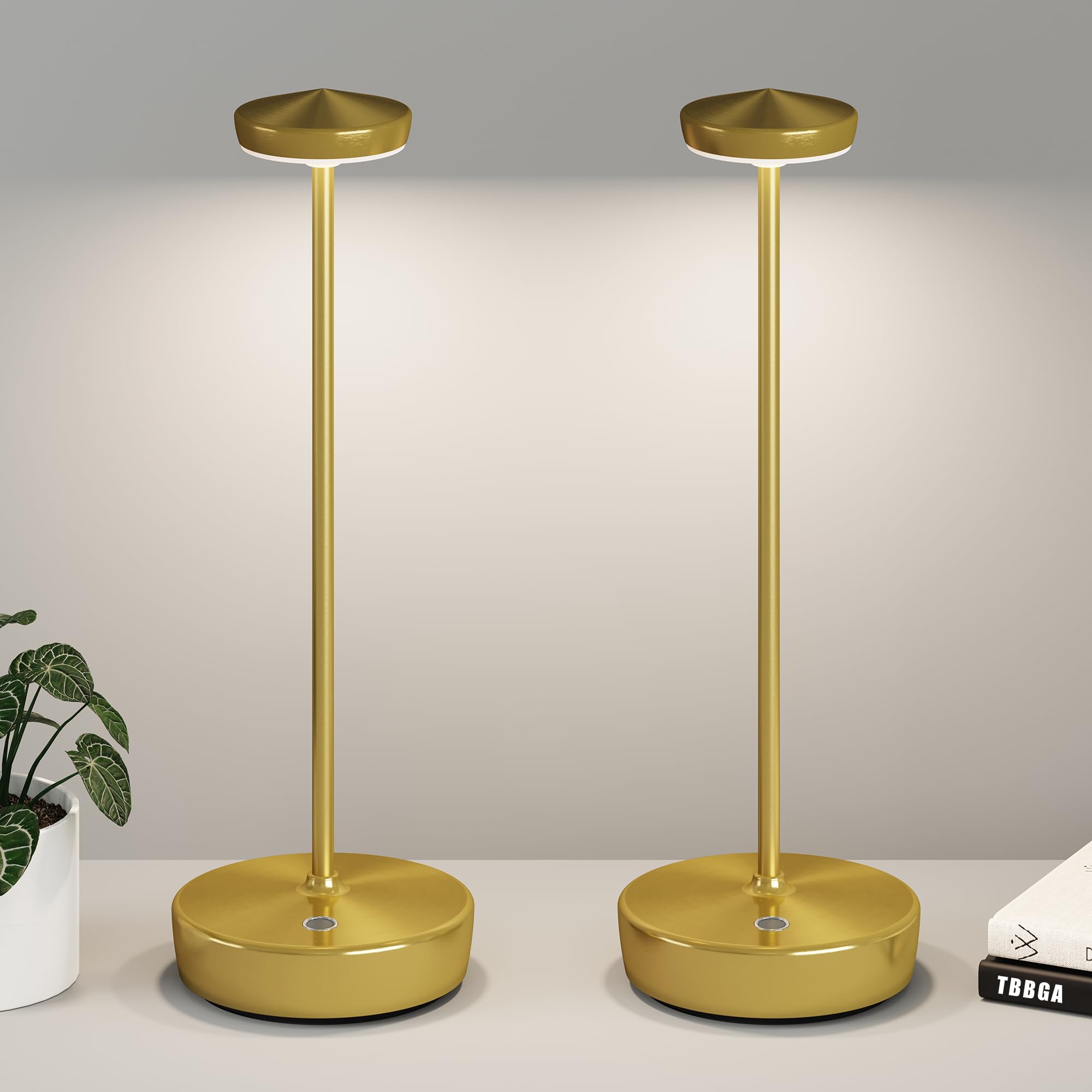 TBBGA Cordless Table Lamp Rechargeable 2Pack - LED Battery Table Light with 3 Color Temperatures, Stepless Dimming, Waterproof A