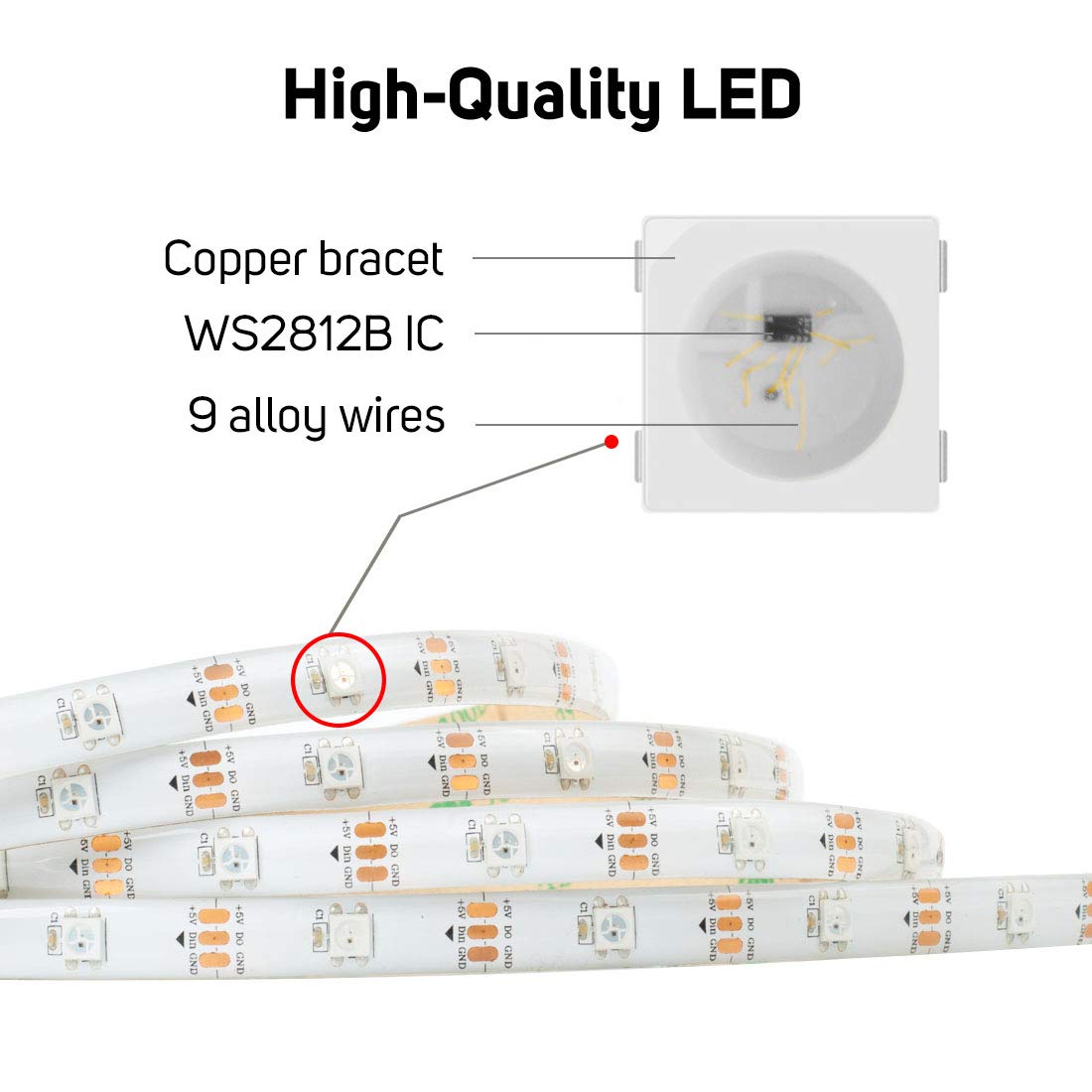 BTF-LIGHTING WS2812B LED Strip 16.4FT 150LED White IP65 Flexible Dream Color 5050SMD Individually Addressable