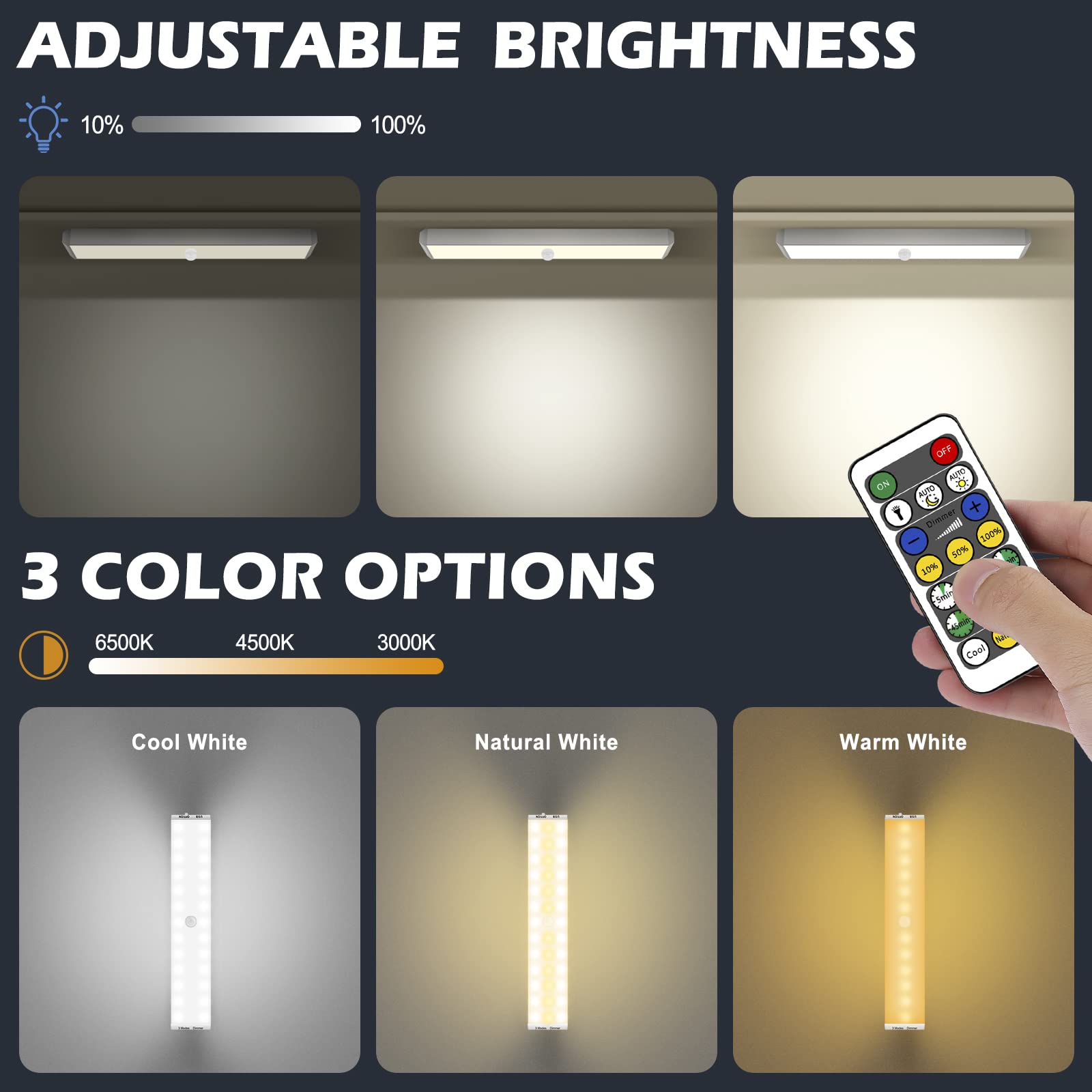 Alivation LED Closet Lights, Battery Operated with Remote, 1500mAh Rechargeable, Dimmable, 5 Pack, Cool/Natural/Warm White