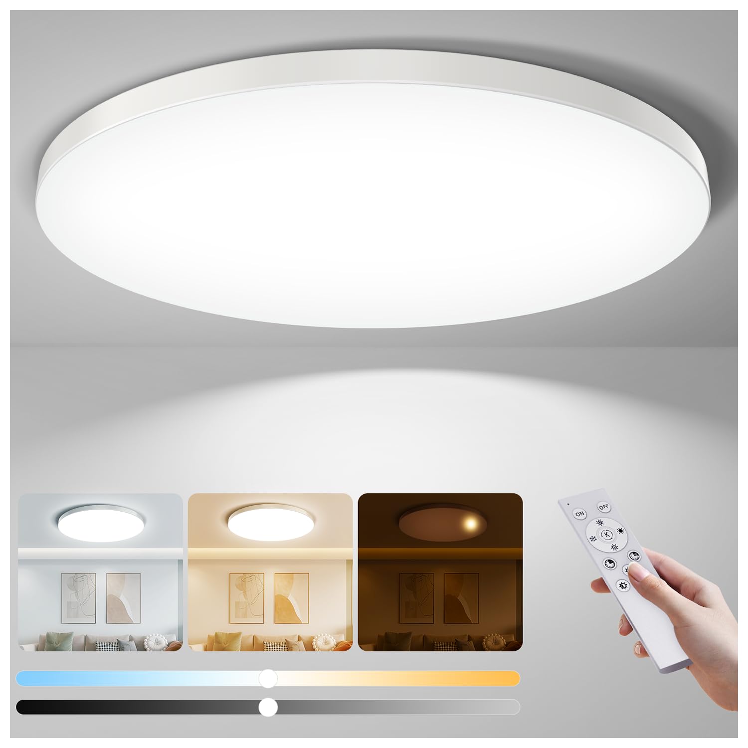 Aphyni LED Ceiling Light with Night Light - 36W 15.8inch 3000K-6500K Adjustable Remote Control 3600Lm Dimmable Ceiling Light Fix
