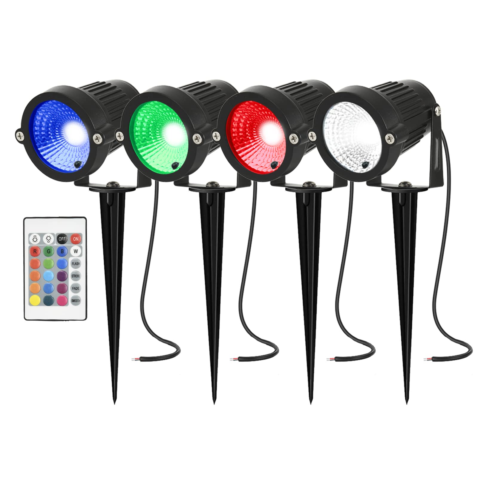 AHSELLUS Low Voltage RGB LED Landscape Lights, 5W, DC12V, Waterproof Spotlight, 4 Pack, Multicolor