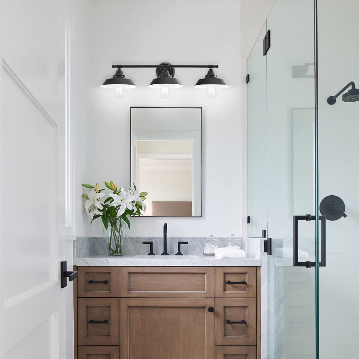 GoYeel Bathroom Vanity Light - Matte Black 3-Light Rustic Industrial Wall Sconce Fixture, Iron Material for Dressing Table