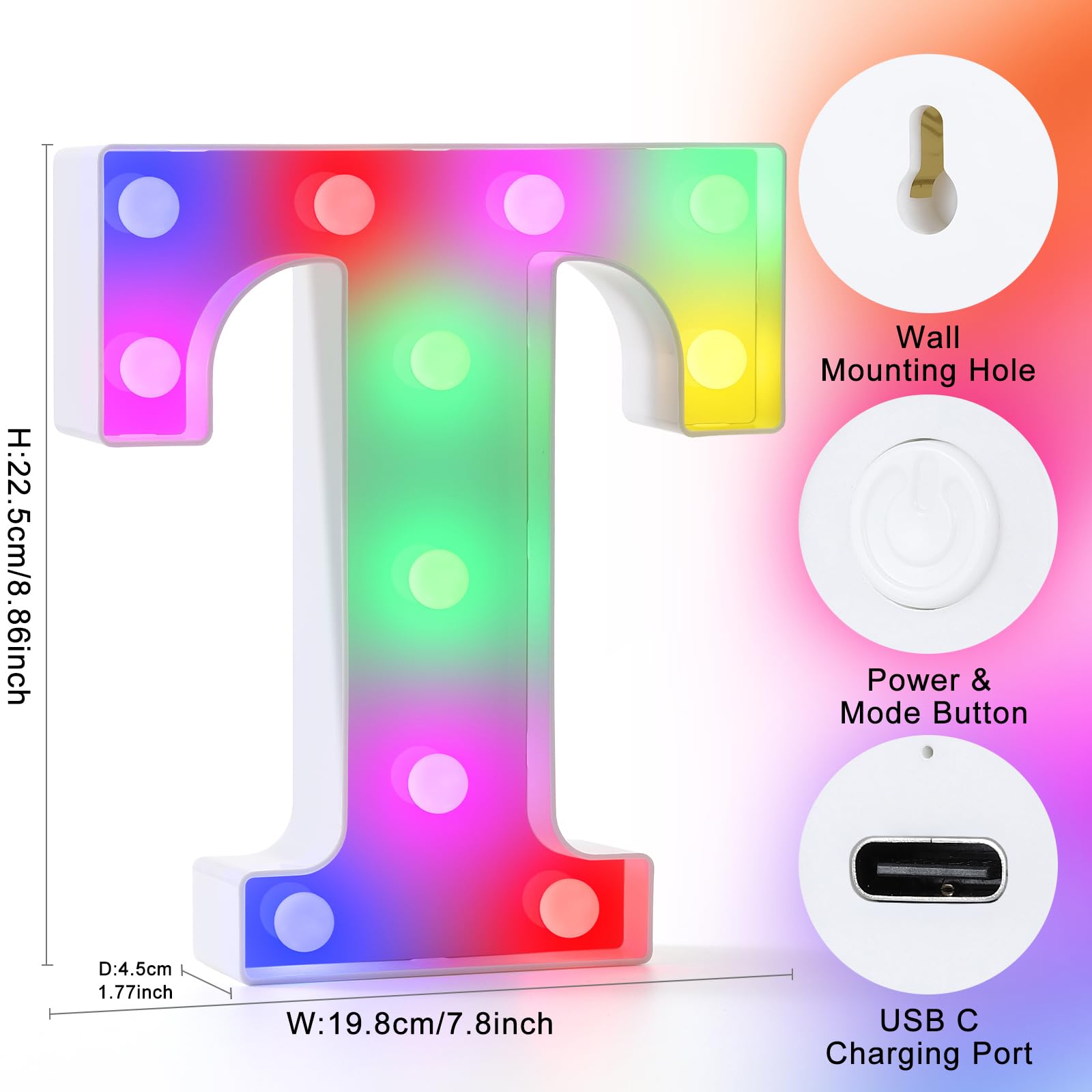 Mooncow Rechargeable Light Up Letters,Colorful Marquee Letters With Remote,Gift Wrap Gifts,Bedroom Home Bar Party Decor (T)