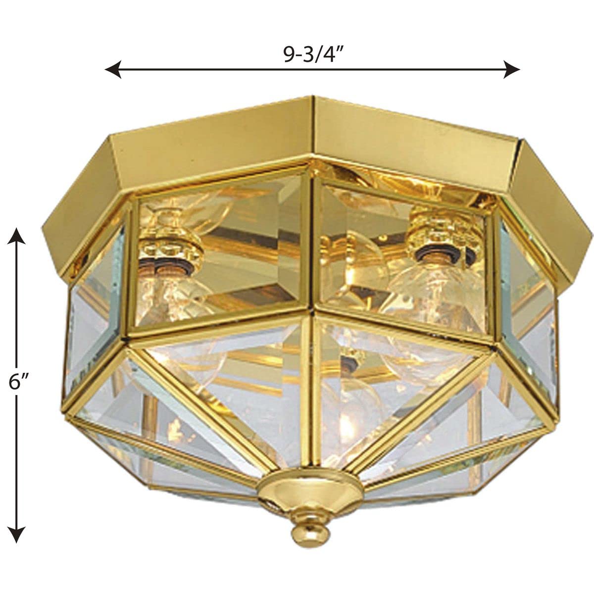 Progress Lighting Beveled Glass Close-to-Ceiling Light Fixture, 9-Inch Diameter x 7-Inch Height, Brass, Model P5788-10