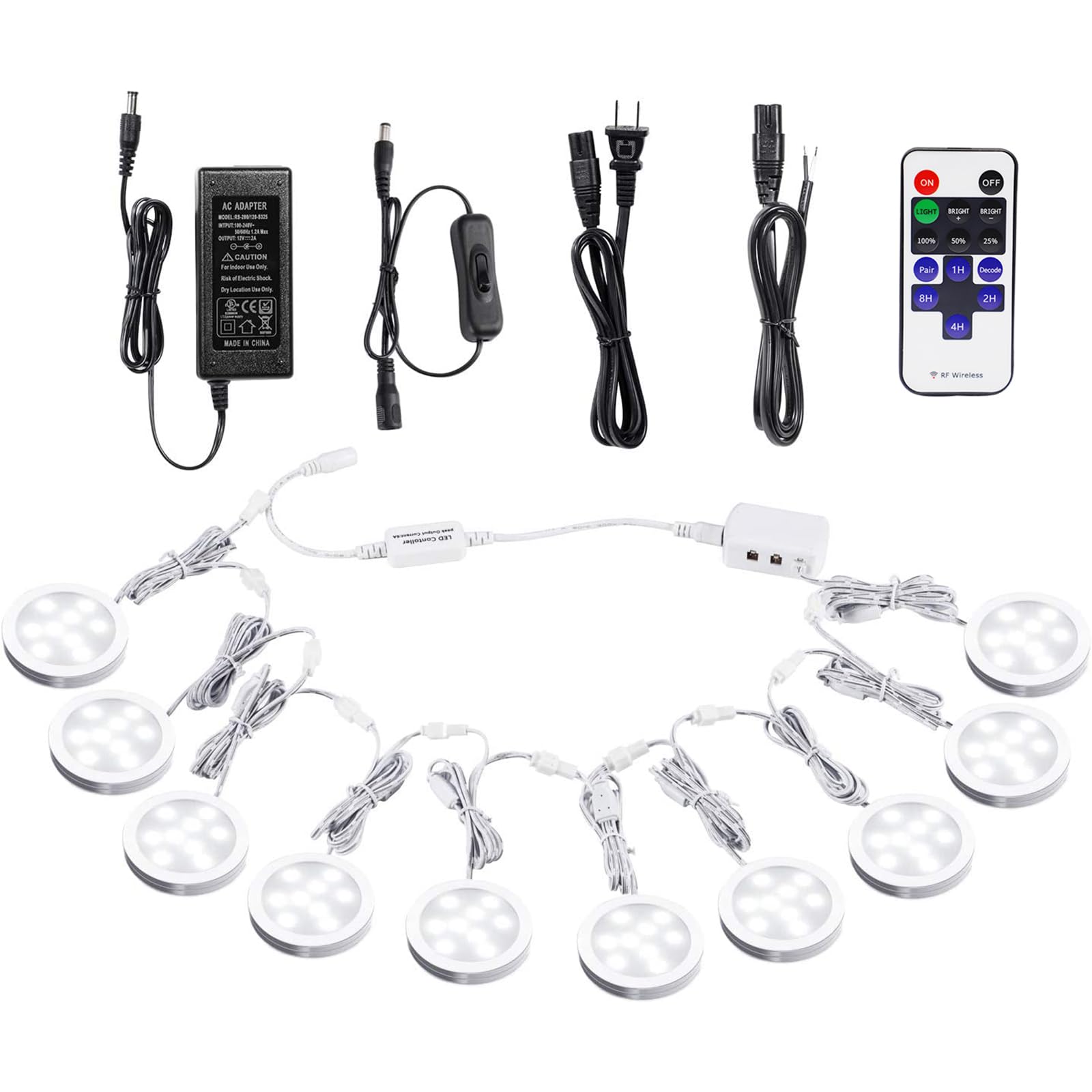 Aiboo Linkable Under Cabinet Led Lighting 12V Dimmable Puck Lights With Wireless Rf Remote Control, Hardwired & Wall Plug In For