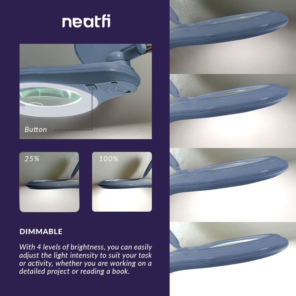 (New Model) Neatfi Bifocals 1,200 Lumens Super Led Magnifying Lamp With Clamp, Dimmable, 60 Pcs Smd Led, 5 Inches Diameter Lens