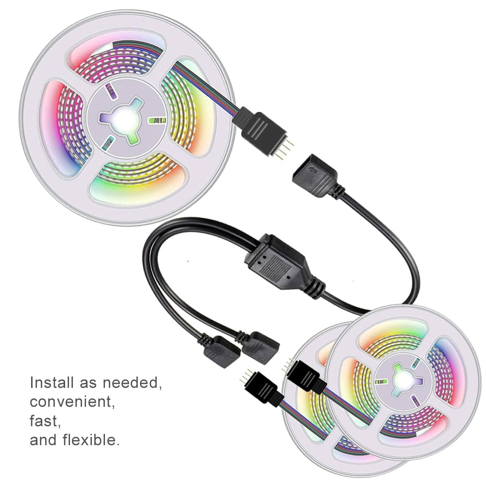 Grzways 2-Pack Black 4 Pins Led Splitter Cable Led Strip Connector 2 Way Splitter Y Splitter For One To Two Rgb Led Strip Suitab