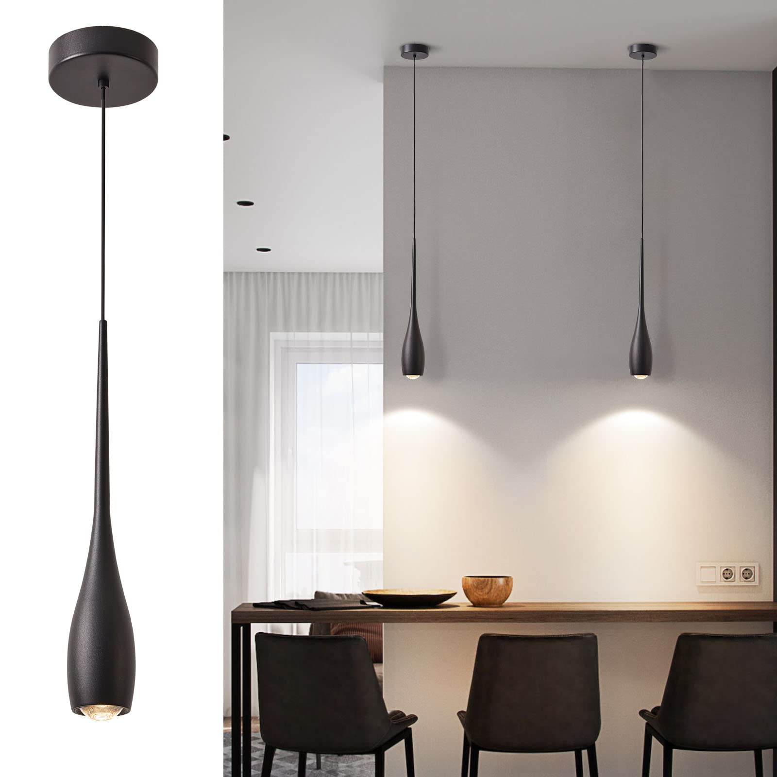 Julin Home Black Dimmable Led Pendant Light - Modern Industrial For Kitchen Island & Dining Room