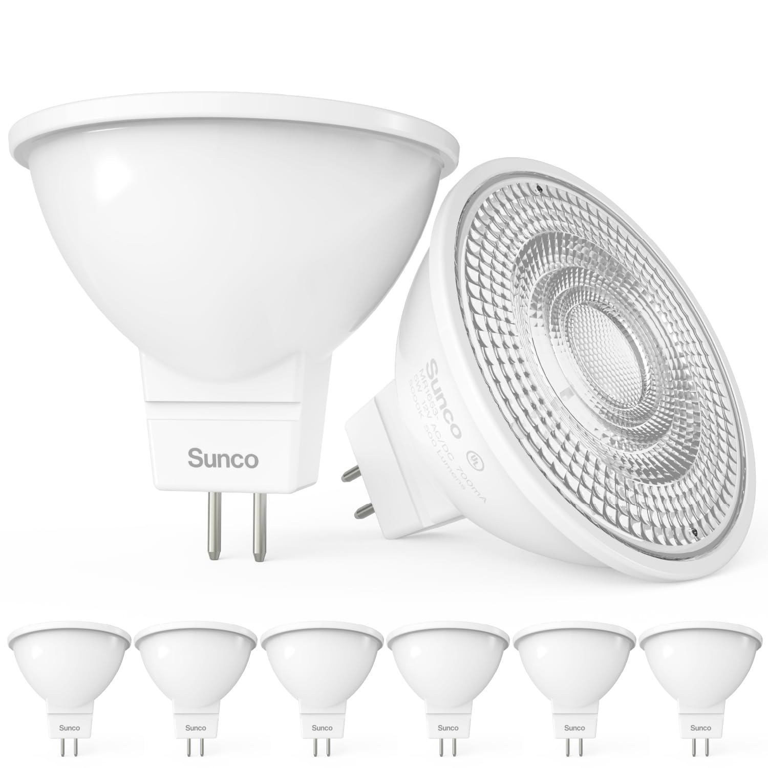 Sunco MR16 LED Light Bulb 5W=50W Dimmable 500 LM 3000K Warm White 6 Pack GU5.3 Base Model MR1653-3000