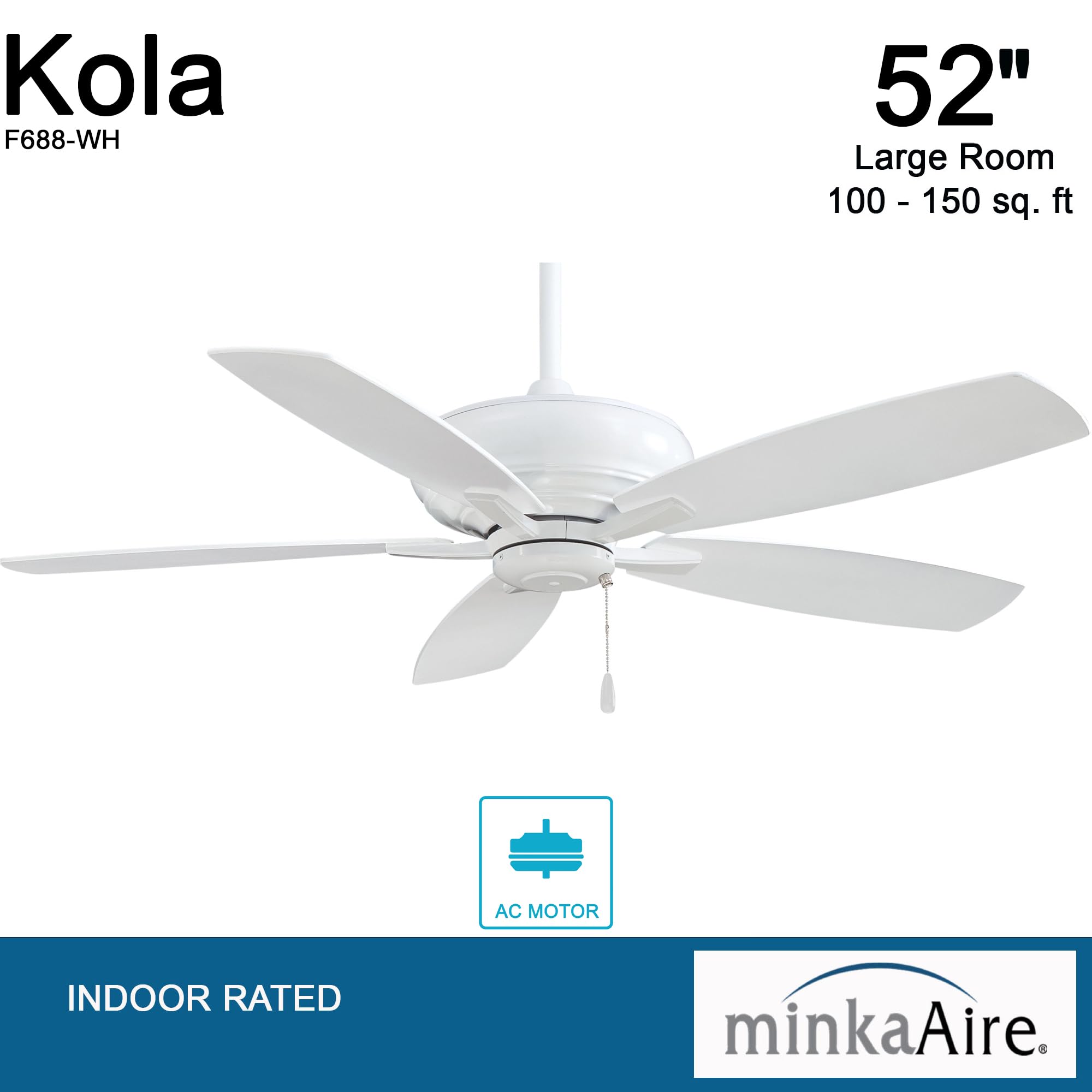 Minka-Aire F688-WH Kola Pull Chain Ceiling Fan in White Finish