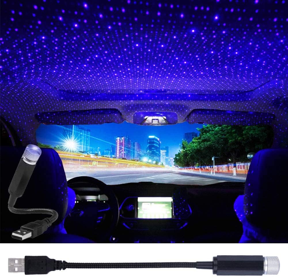 1Pc USB Star Projector Night Light,Adjustable Romantic Starry Sky Projector Car Light,Portable Atmosphere Decorative Auto Roof L
