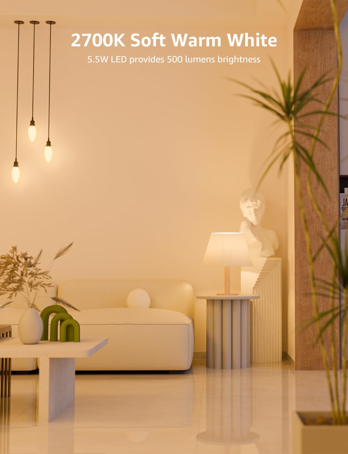 Lepro E12 LED Bulbs, Dimmable 5.5W (60W Equivalent), 500 Lumen, 2700K Warm White, 6 Pack Chandelier Candle Light Bul