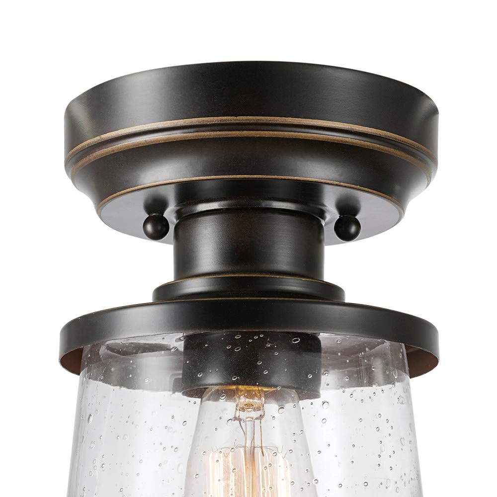 Globe Electric Charlie 1-Light Semi-Flush Mount Ceiling Light, Oil Rubbed Bronze, Clear Seeded Glass Shade, Model 44301