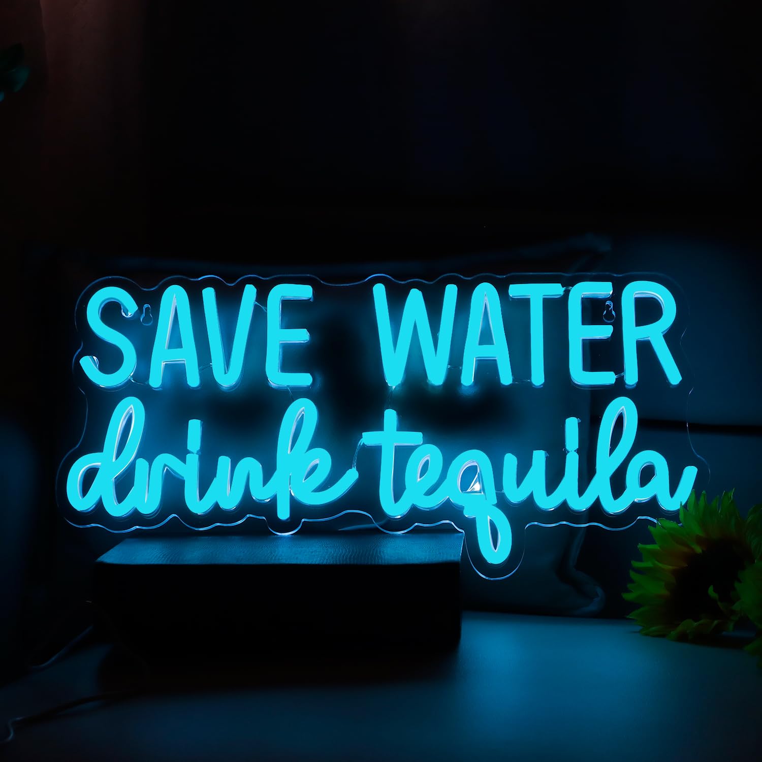 SHINEMYWAY Neon Sign - Save Water Drink Tequila, Dimmable USB Powered Room Decor, Acrylic, 16.8"x8.2", TEQUILA-Blue
