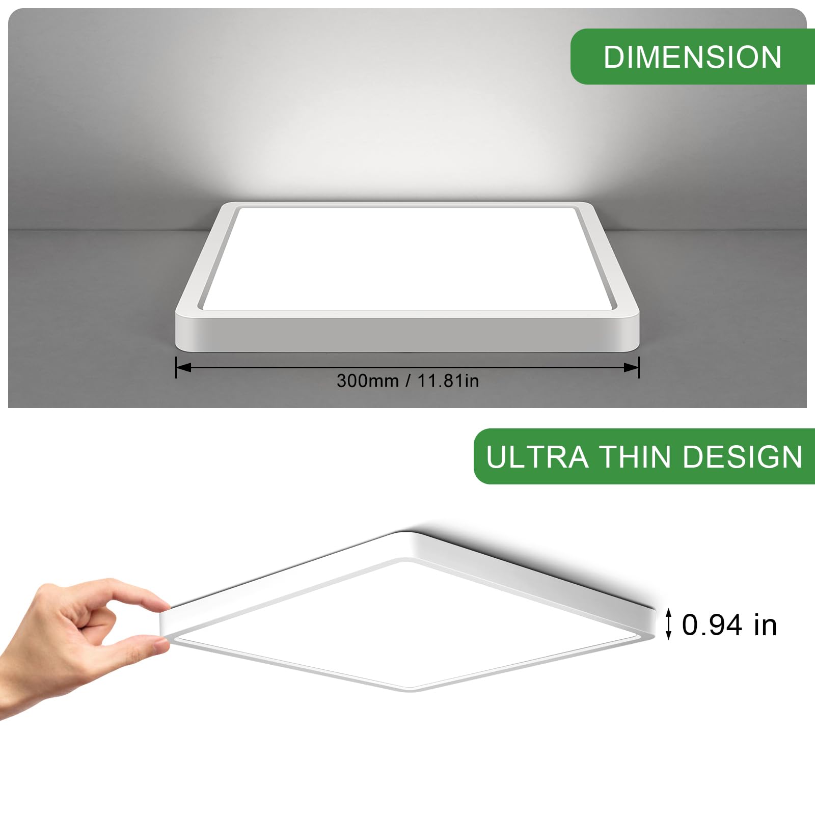 LightingWill 12-Inch 24W LED Ceiling Light Fixture, Daylight White, Plastic, Flush Mount for Bedroom, Kitchen, Bathroom