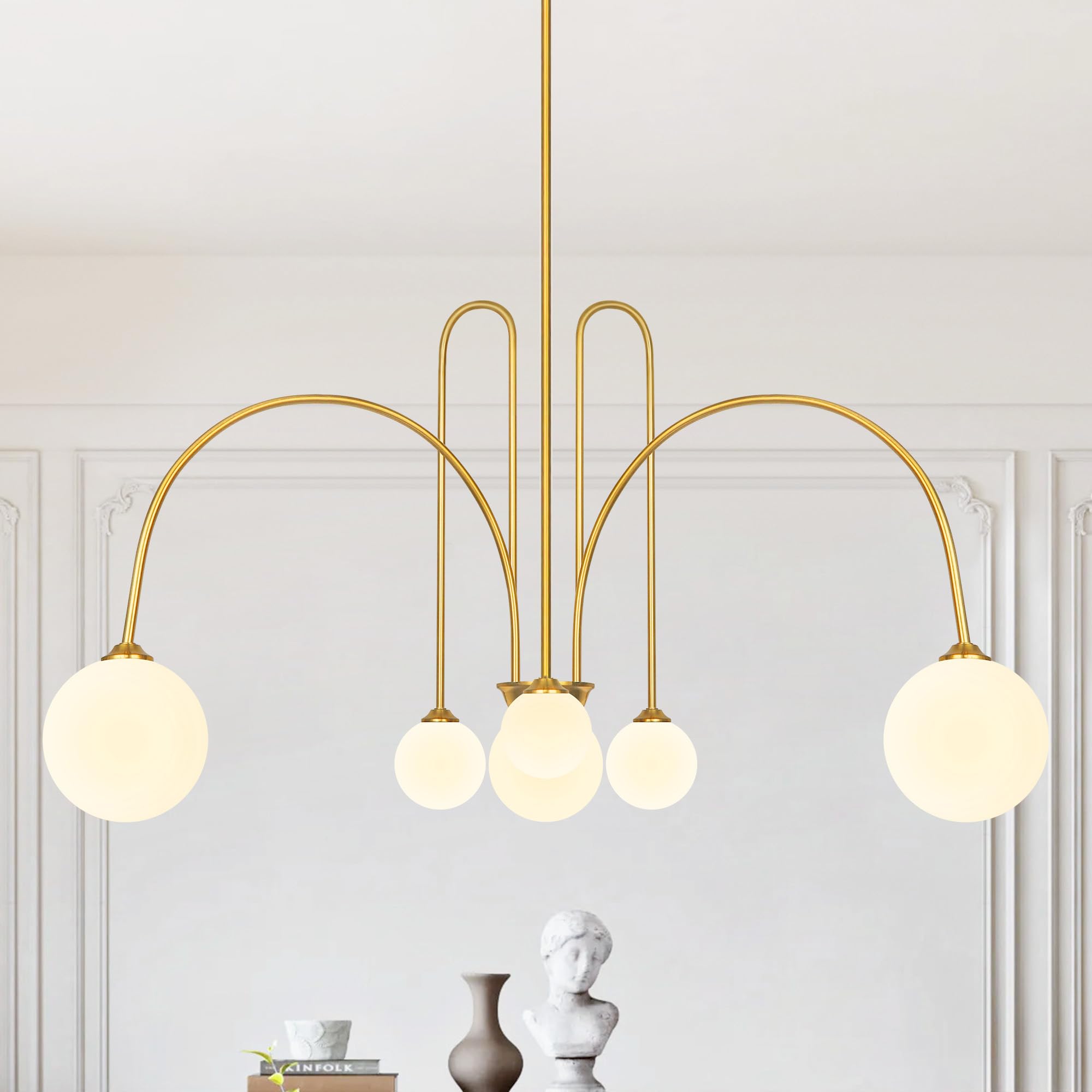Kveosv Gold Sputnik Chandelier,6 Lights Mid Century Chandelier for Dining Room Light Fixtures Over Table Large, L49    Ceiling P