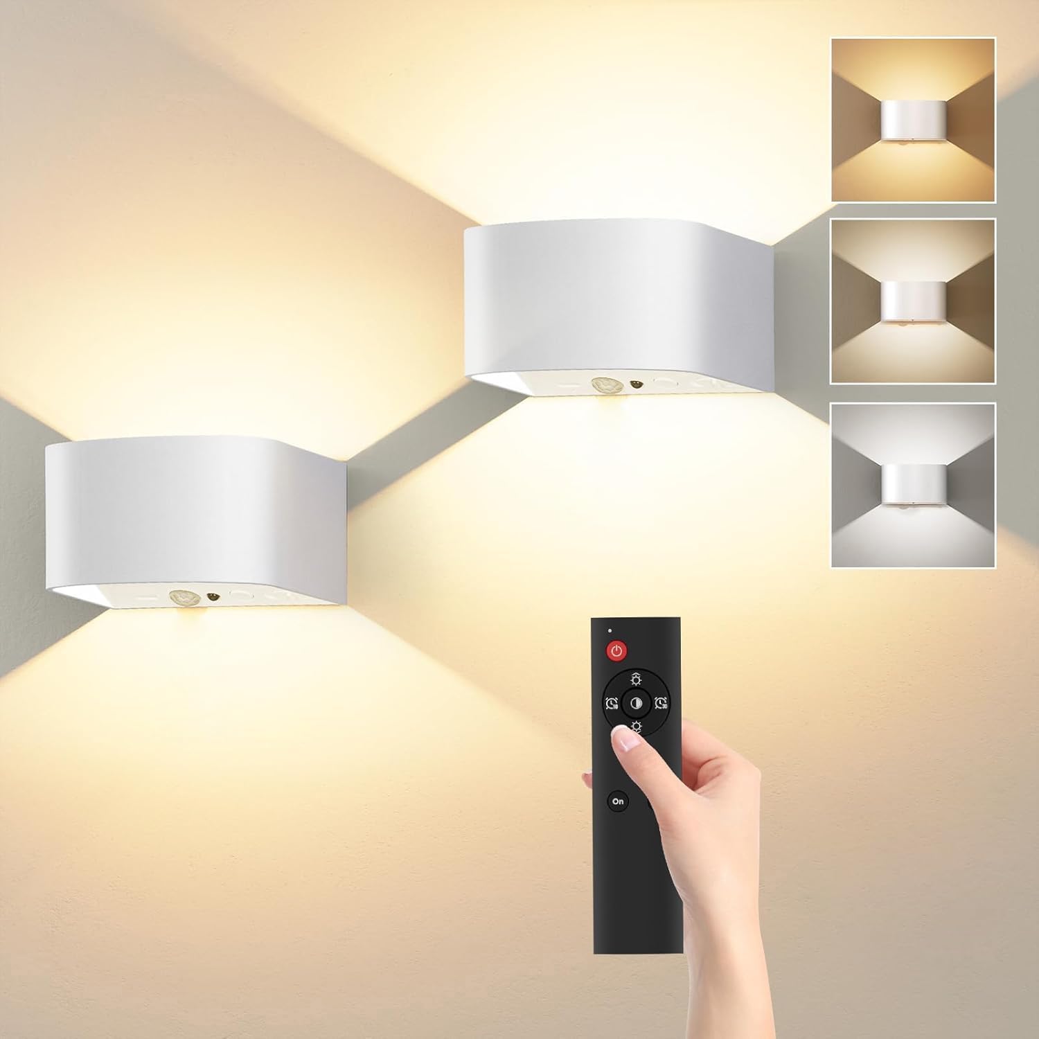 LOLEDS Battery Operated Wall Sconce, Motion Sensor, Remote Control, Dimmable LED Light, 2 Pack, 5500mAh, White, Model MD-KL-2PCS