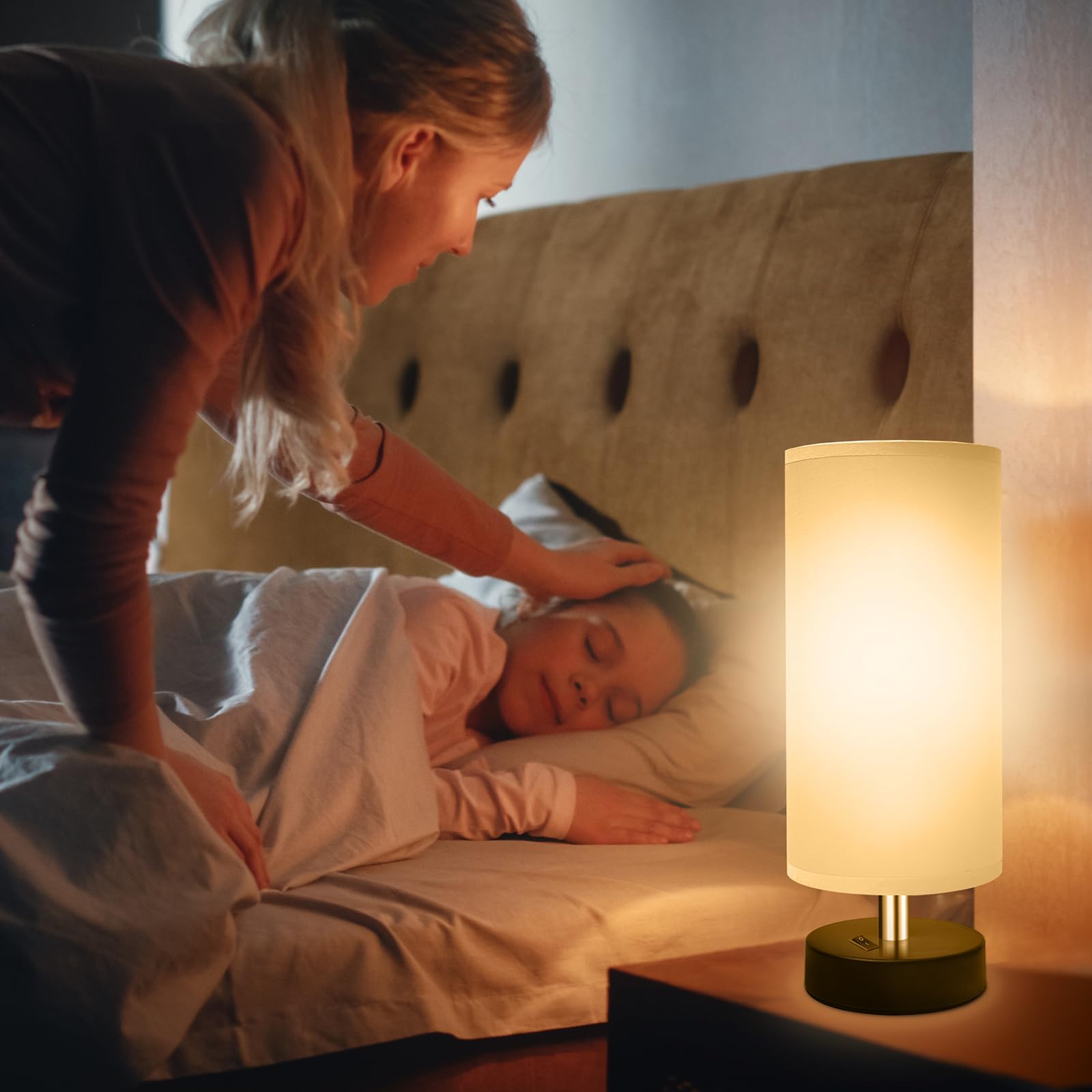 Degnju Small Lamp For Bedroom, Bedside Lamps For Night Stands, Mini Minimalist Table Lamp With Round Gray Fabric Shade, 11.4 Inc