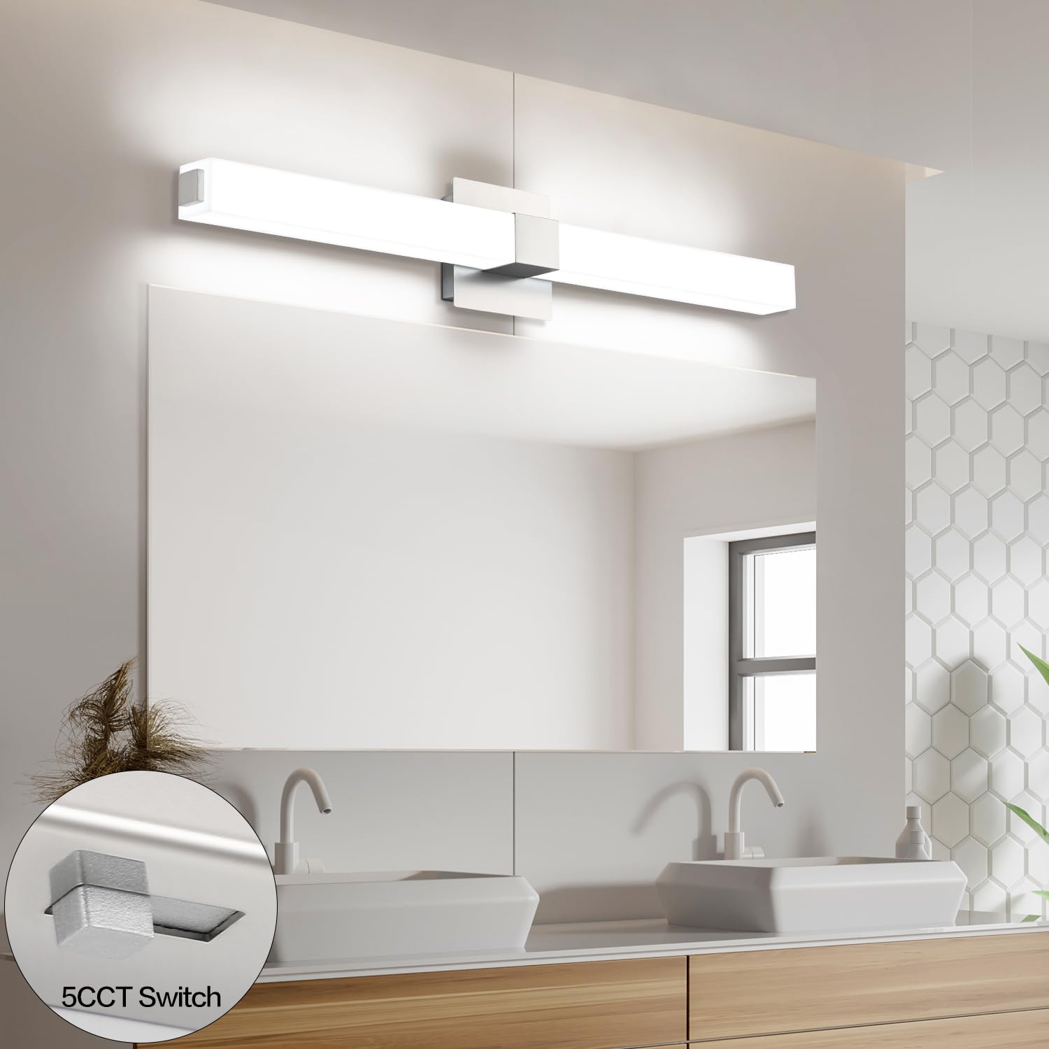 ZUZITO Modern Bahtoom Vanity Light Brushed Nickel, Bathroom LED Lights 32 Inch, 5CCT Dimmable Wall Lighting Fixtures for Bathroo