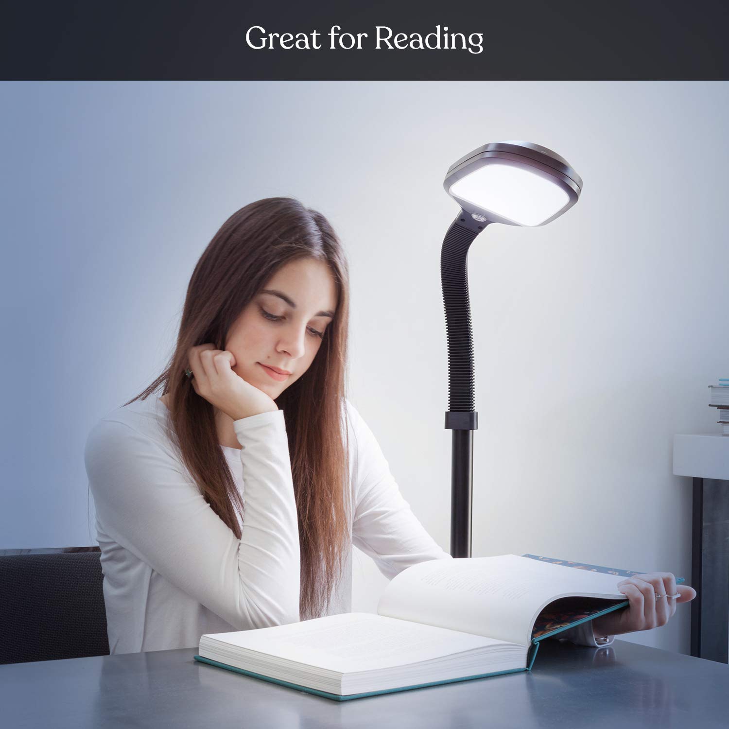 Brightech Litespan LED Floor Lamp - Adjustable Reading Light, Jet Black, Model LTSPNBK, Ideal for Crafts and Lash Extensions