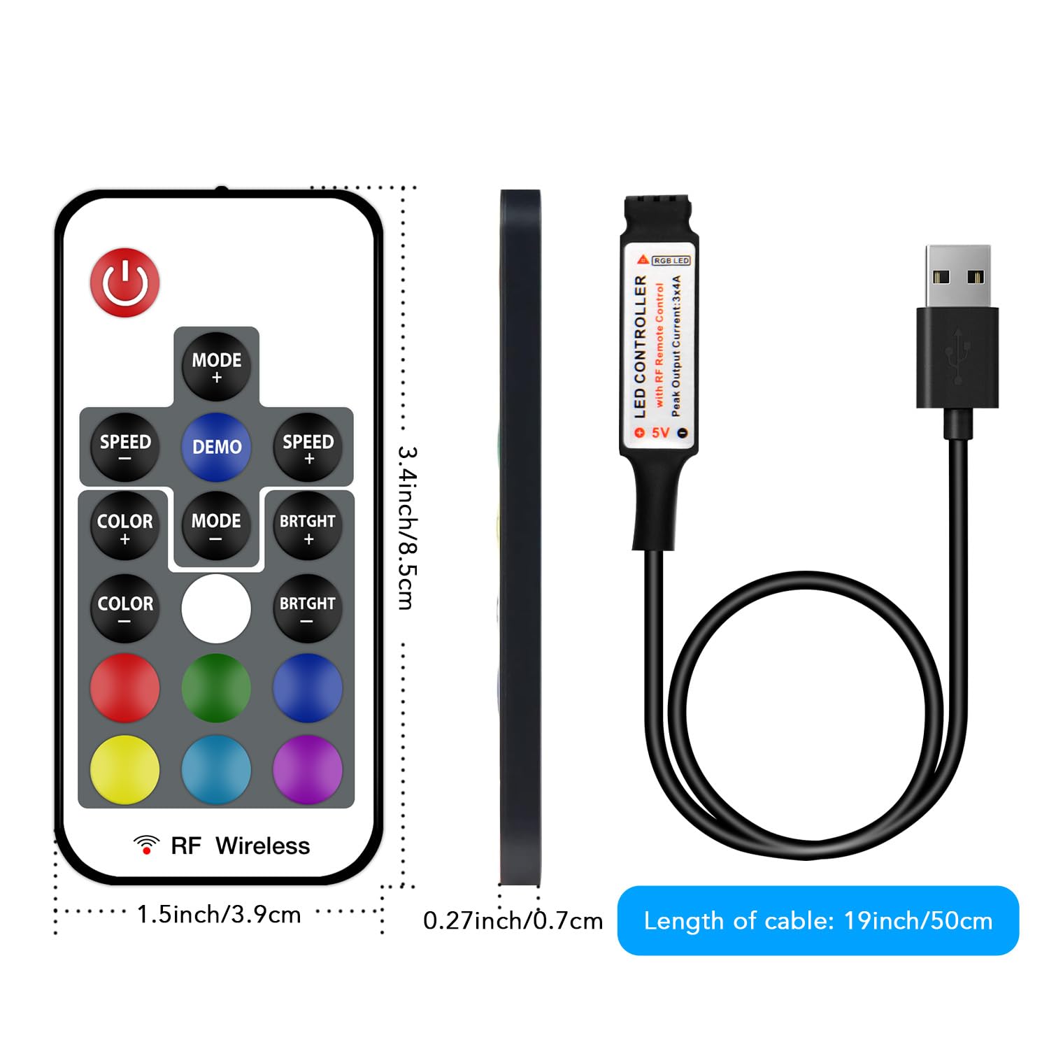 DAYBETTER RF Wireless Remote LED Controller, 17 Keys, DC 5V to 24V, Model TA000B0016W-EA01