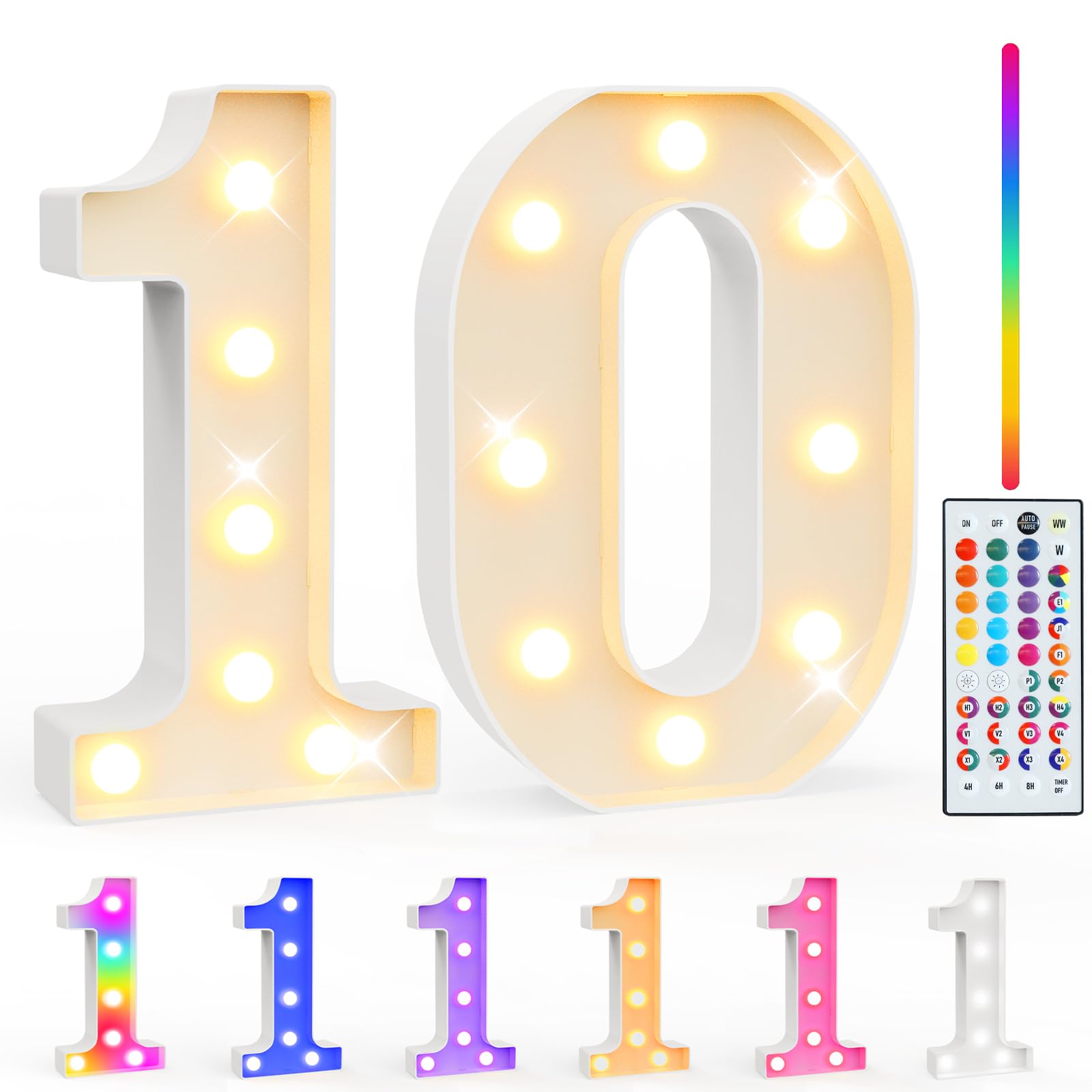 Pooqla 10Th Birthday Decorations For Girls Boys  35 Colors Led Light Up Numbers With Remote  Multicolor Marquee Numbers 10 Sign For Party Wedding Anniversary Decor 10Th Birthday Gift  Number 10