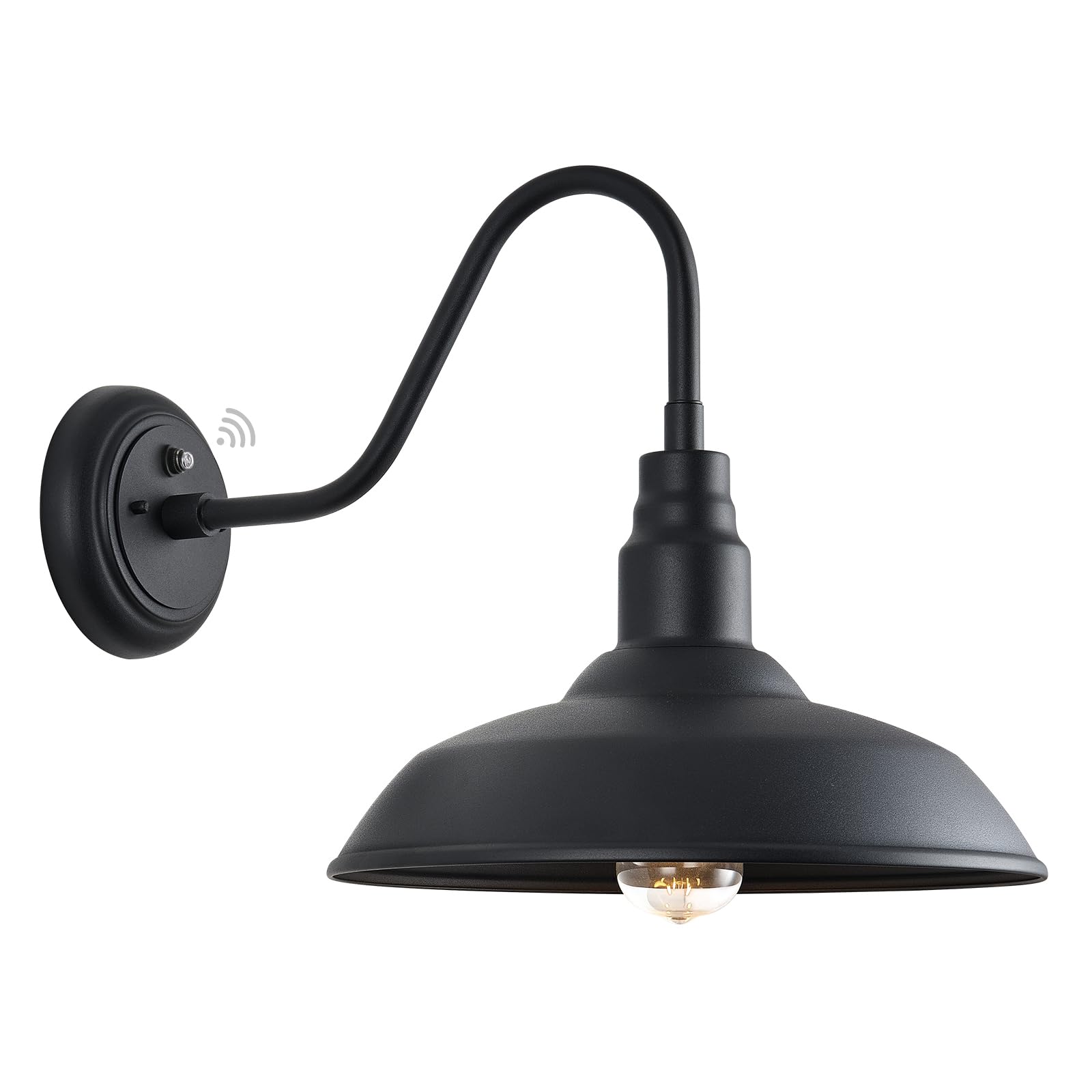 GOALPLUS 14in Large Dome Gooseneck Barn Light Outdoor, Dusk to Dawn Outdoor Barn Lights, Matte Black Farmhouse Exterior Light Fi
