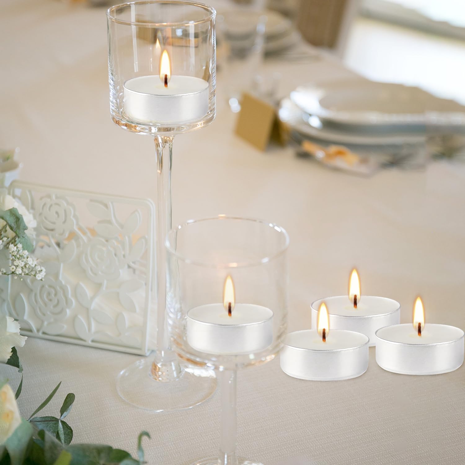 White Scented Tealight Candles - 100 Pack Votive Candles Bulk - Vanilla Fragrance Tea Light Candle Gift Set for Holiday, Wedding