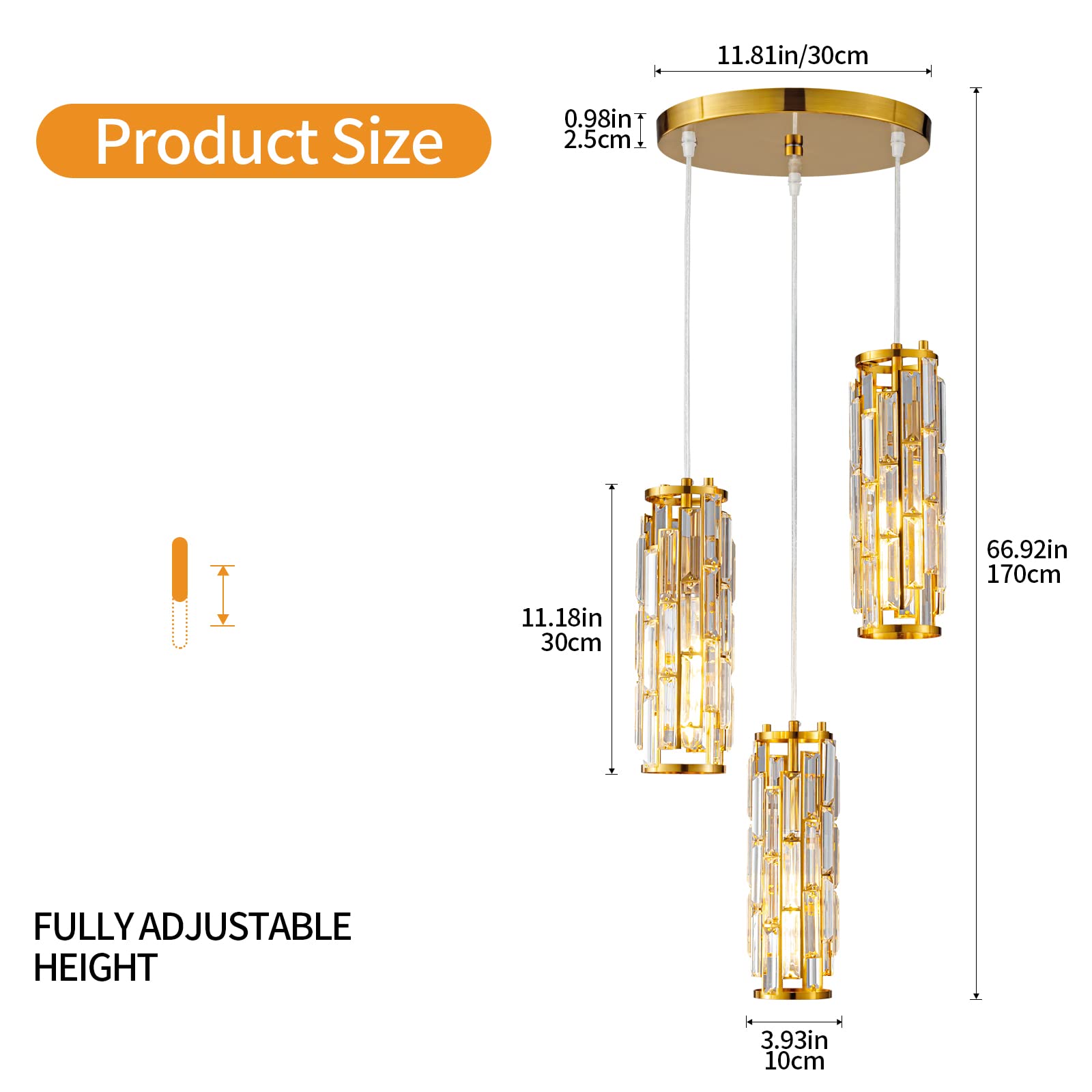 Lmqnine 3-Light Gold Mini Crystal Pendant Light Fixture For Kitchen Island & Dining Room