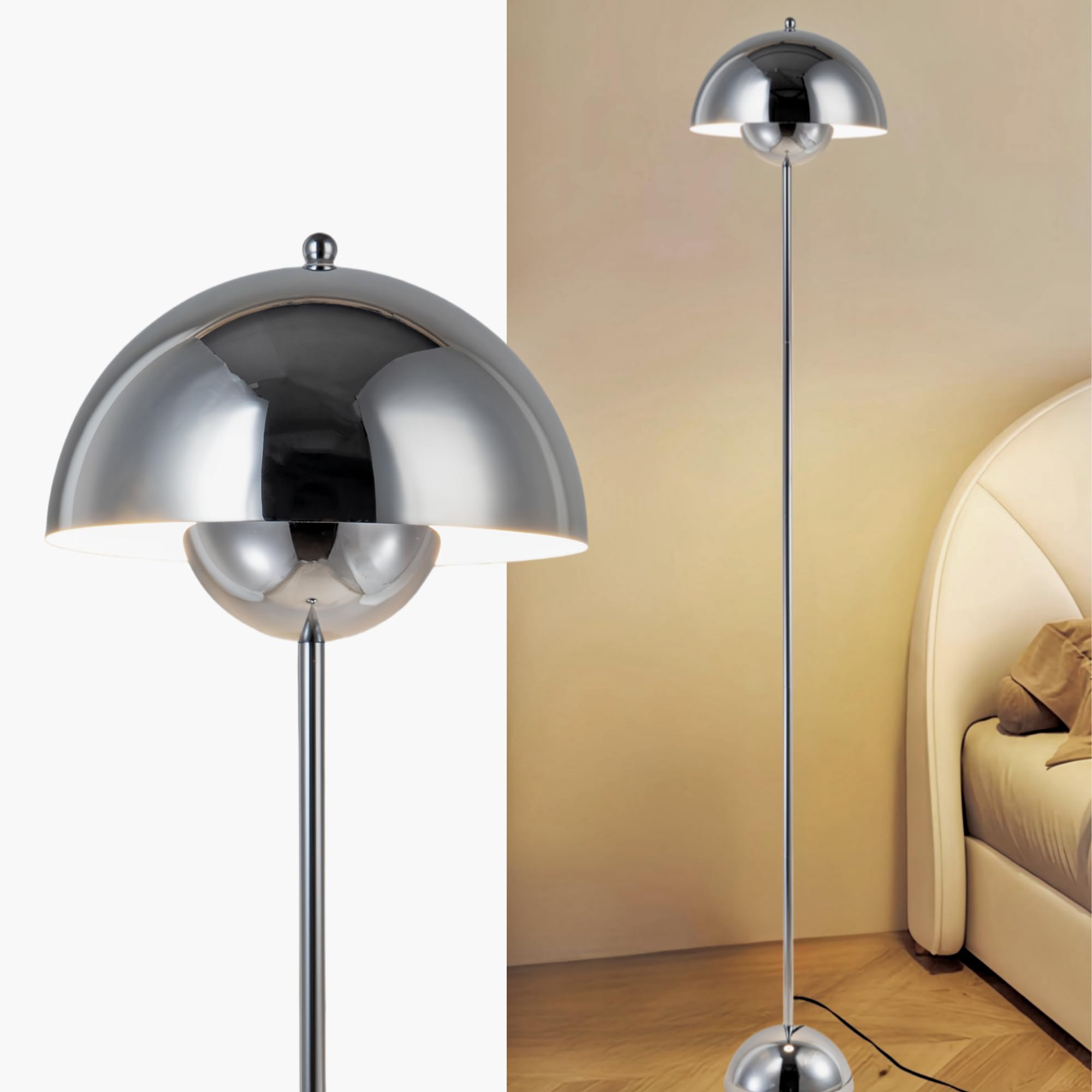 COSYLUX Modern Floor Lamp - Industrial Tall Standing Lamp, Metal Shade, Chrome Finish