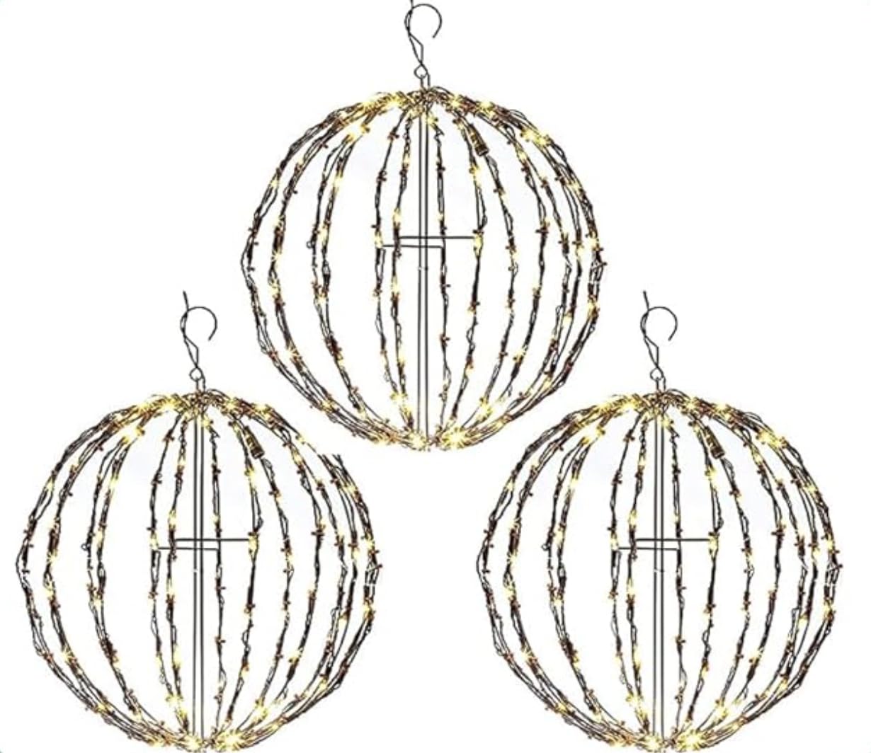 Elf Logic LED Christmas Light Balls, 12 Inch, Waterproof, Warm White, 3 Pack, Indoor/Outdoor Decor