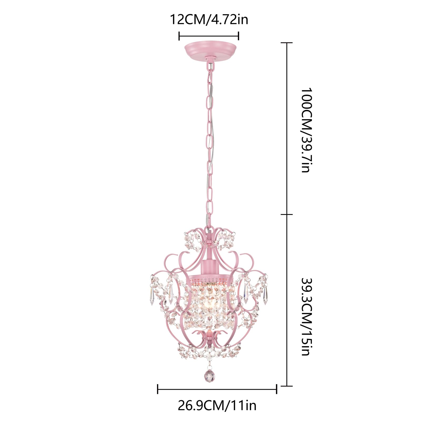 Antique House Pink Chandelier - 1 Light Mini Crystal Ceiling Fixture for Bedroom, Bathroom, Closet, Dining Room