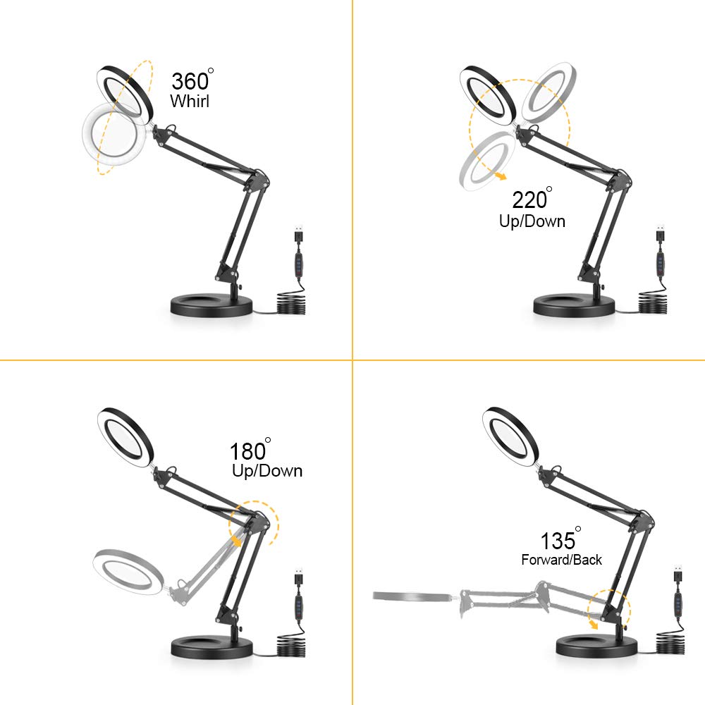 Vitotc 10X Magnifying Glass With Light And Stand, 2-In-1 Magnifier With Light, 5 Color Modes Led Desk Magnifying Glass, Hands Fr