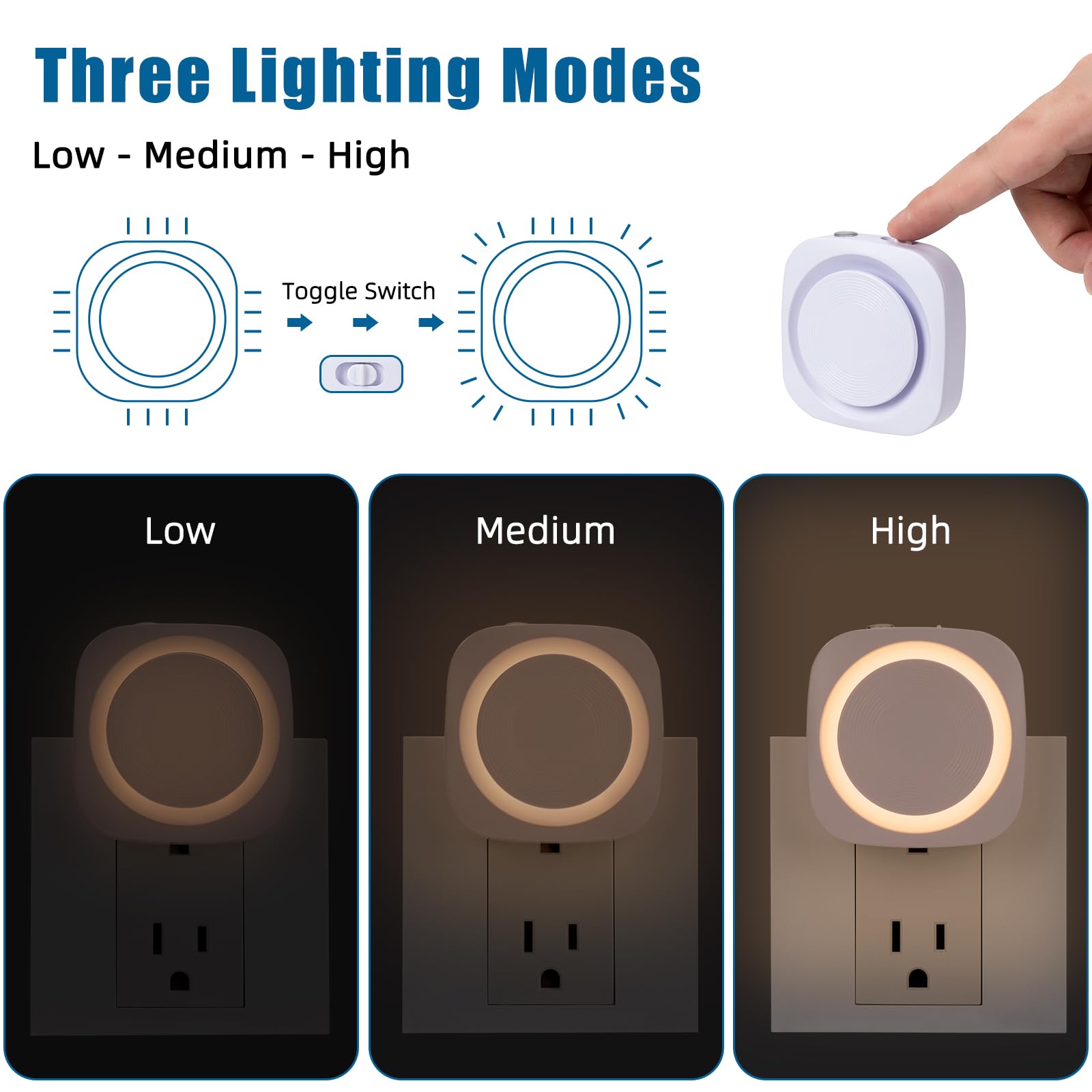 EHENMAL Warm White Dimmable Night Lights, 4-Pack with Dust to Dawn Sensor, Auto On/Off Glow for Bathroom, Bedroom, Stairs, Kitchen, Hallway