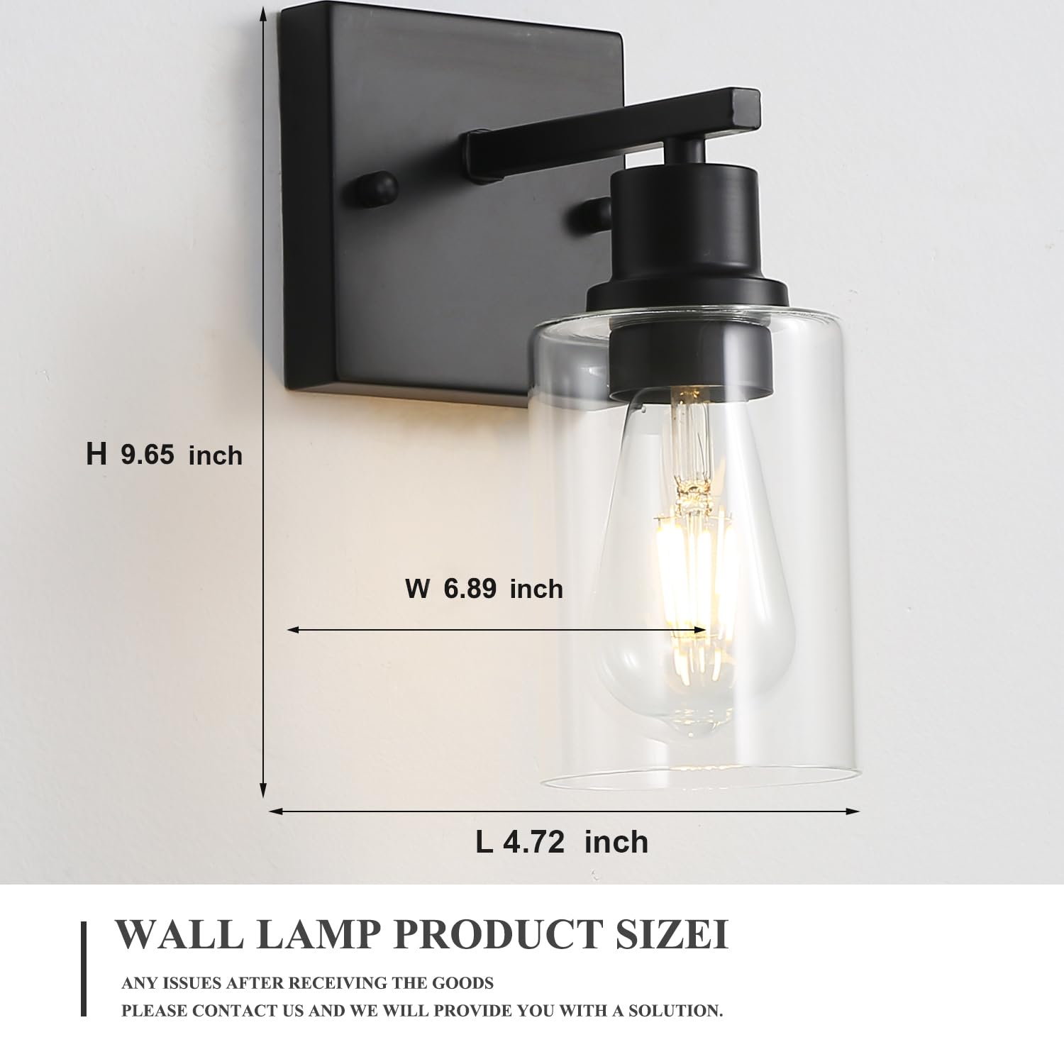 Emong Single Lights Bathroom Light Fixtures, Matte Black Vanity Light With Glass Shade, Modern Wall Sconces Lighting For Bathroo