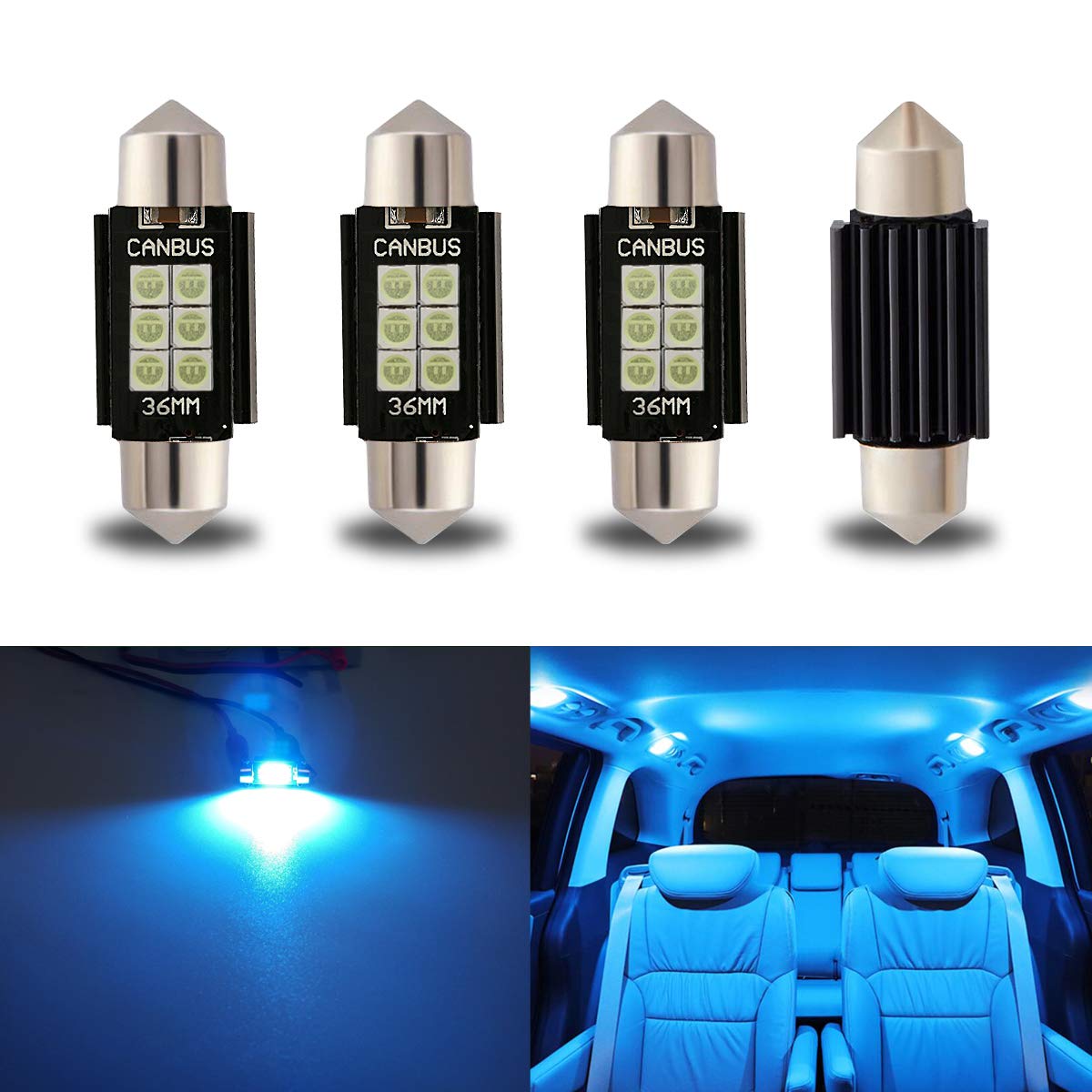 Ibrightstar 6411 6418 C5W Festoon Led Bulbs 36Mm Ice Blue For Interior Dome & License Plate Lights