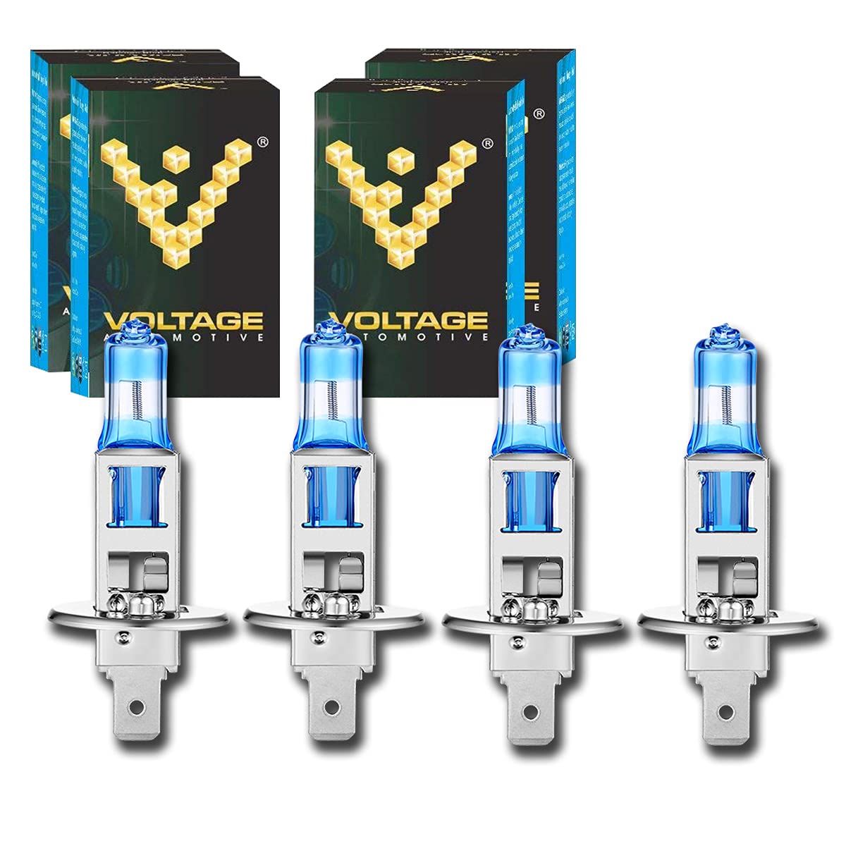 Voltage Automotive H1 Headlight Bulb 12258 Blue Eagle 40 Percent Brighter Upgrade (4 Pack) - Replacement For High Beam Low Beam Driving Fog Light