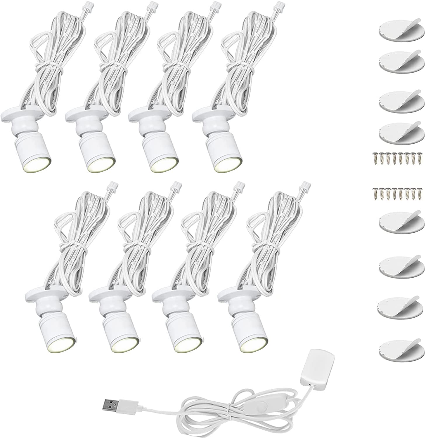 Cefrank Mini Spot Lights, 8 x 1W LED, Dimmable, 360° Rotatable, White Finish, Model H9177W, Pack of 8, Cold White
