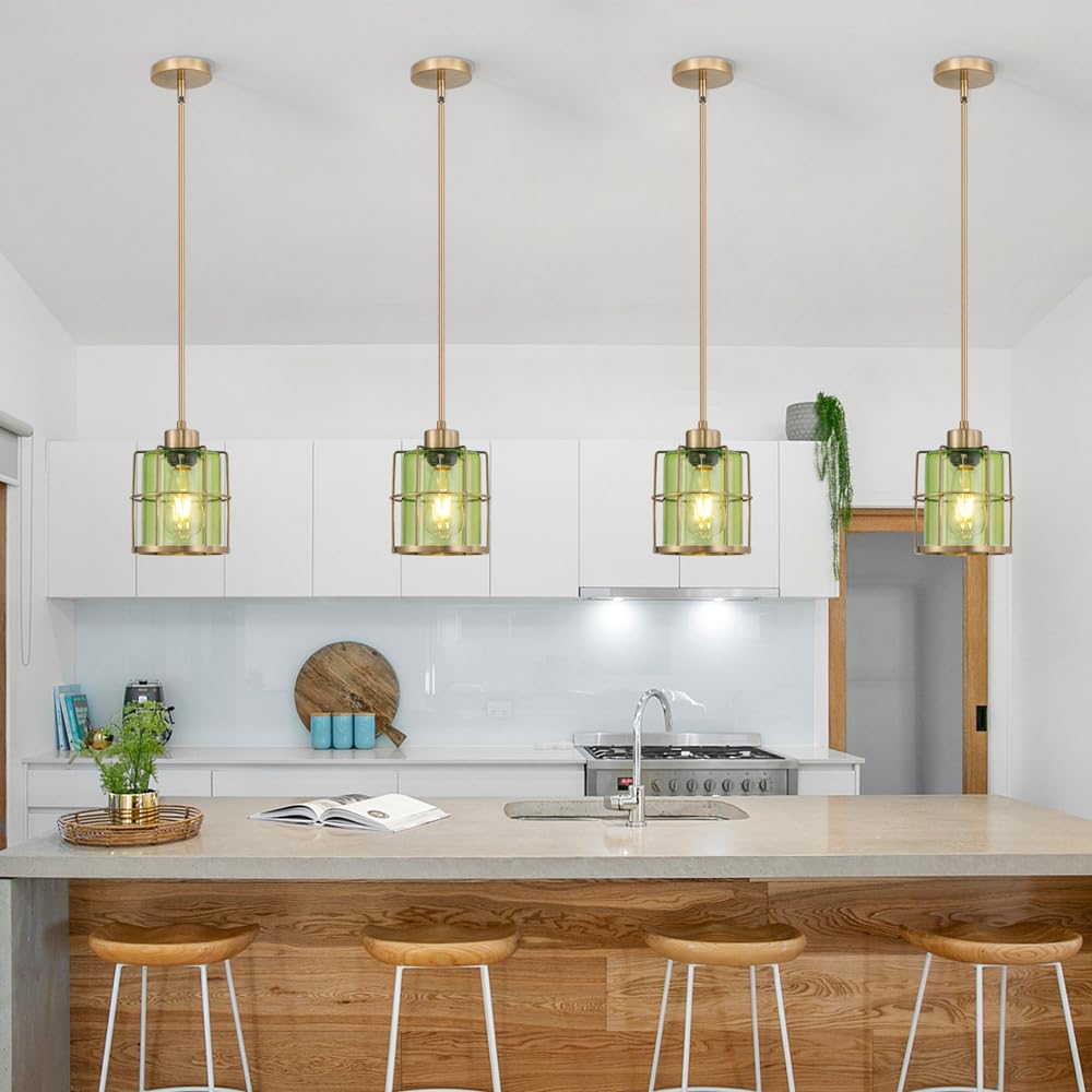 Farmhouse Pendant Lights Kitchen Island Set Of 2  Black Kitchen Pendant Lighting Over Sink  Adjustable Bathroom Pendant Lights  Ceiling Hanging Fixture With Green Glass For Dining Room Hallway