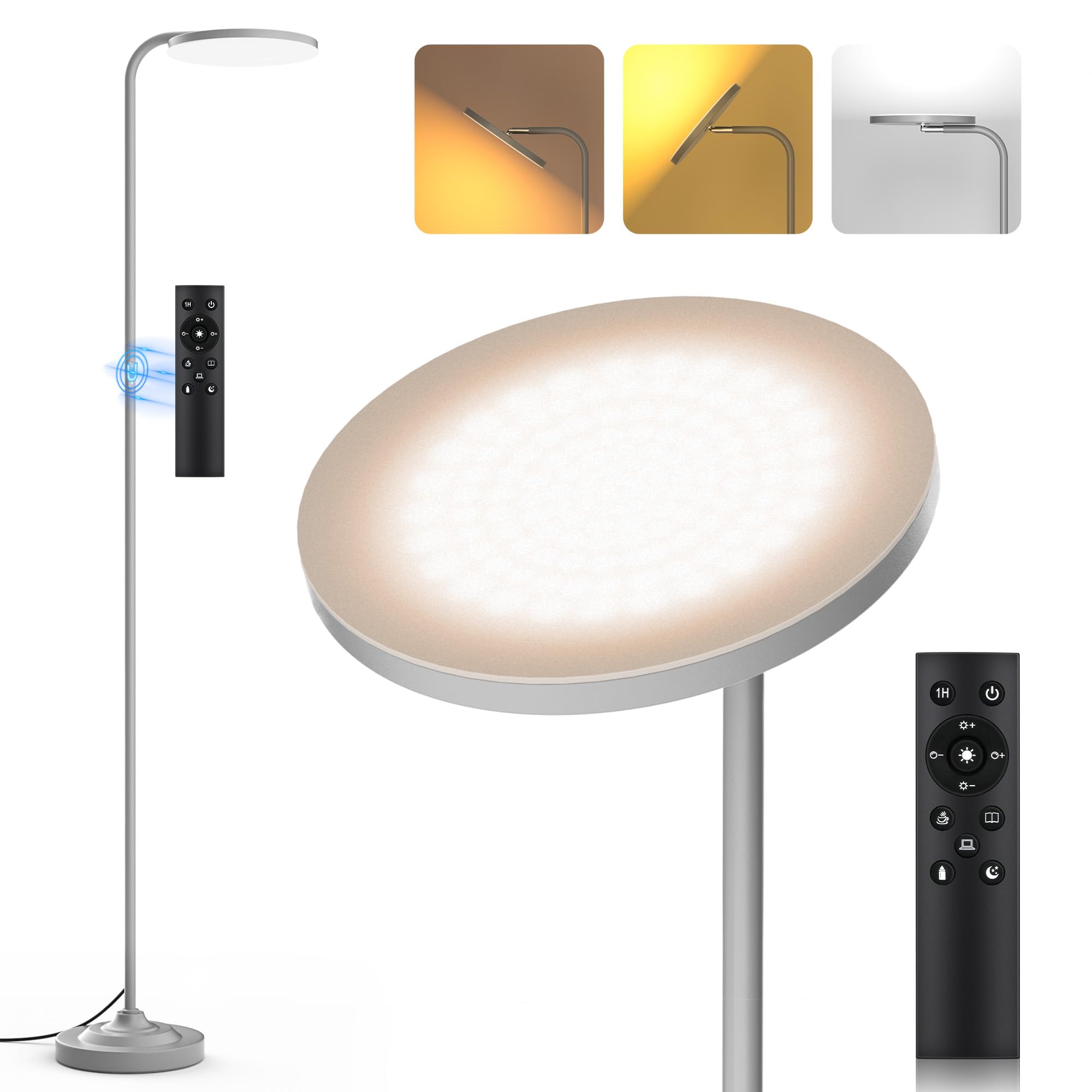 SIBRILLE 36W LED Floor Lamp, Super Bright Standing Lamp, Modern Stepless Dimmable Torchiere Tall Lamp with Remote Control, 350?R