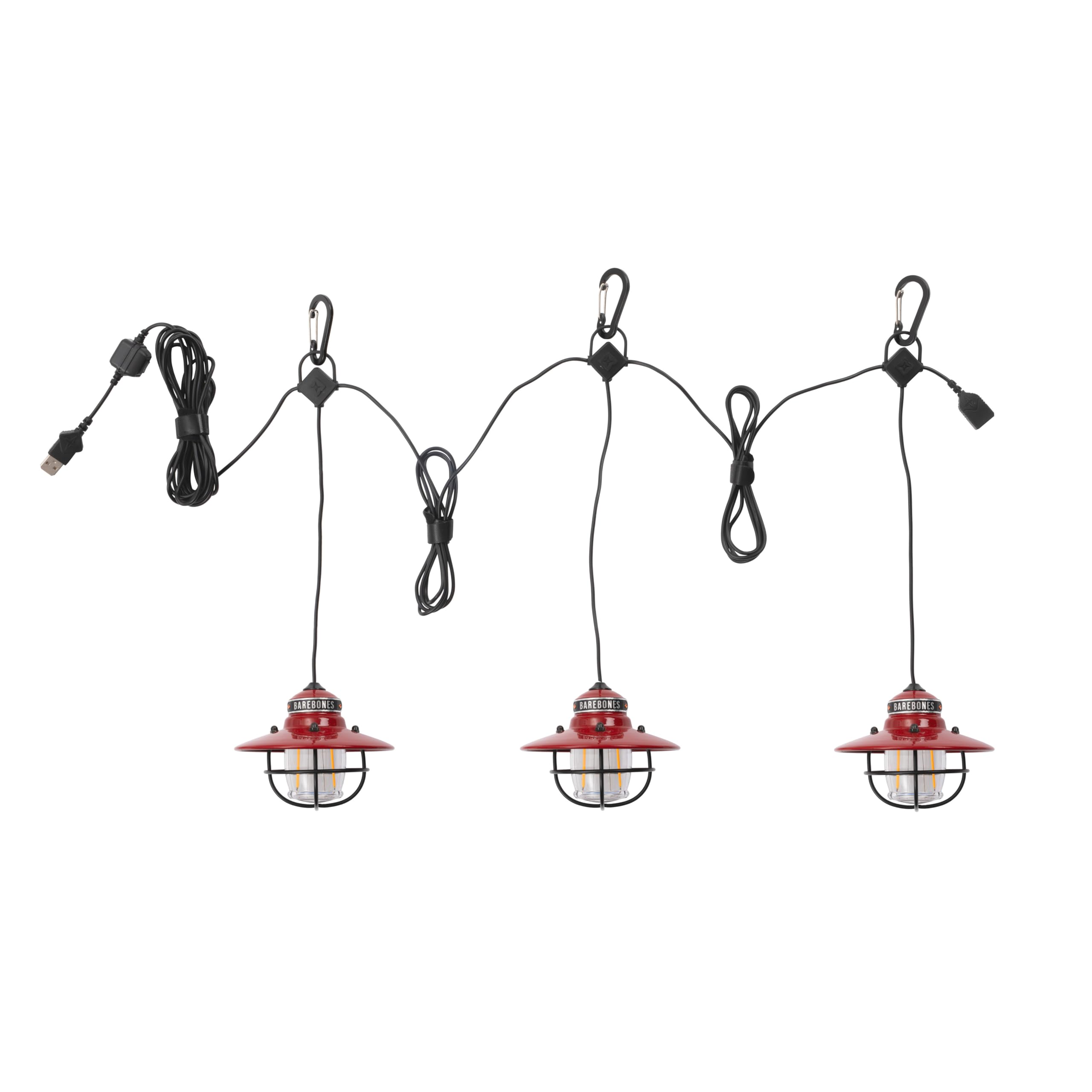 Barebones Edison Pendant String Lights - Red, 3 Edison-Style Led Bulbs With 10-Foot Cord, Energy-Efficient Outdoor Lanterns For