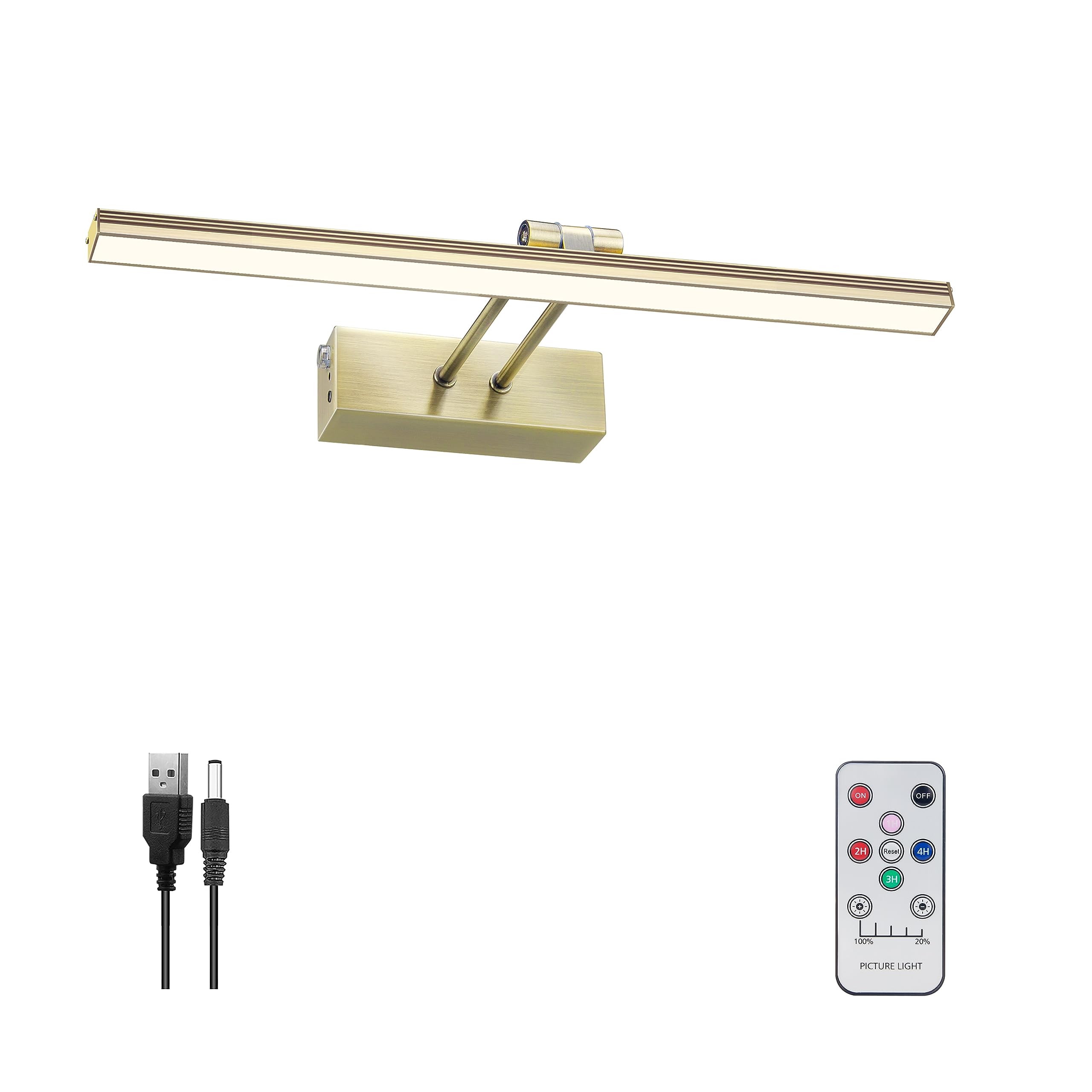 FUNCHDAY Picture Light, Wireless Remote Dimmable Art Light, 13in Antique Brass, Model FC70155L