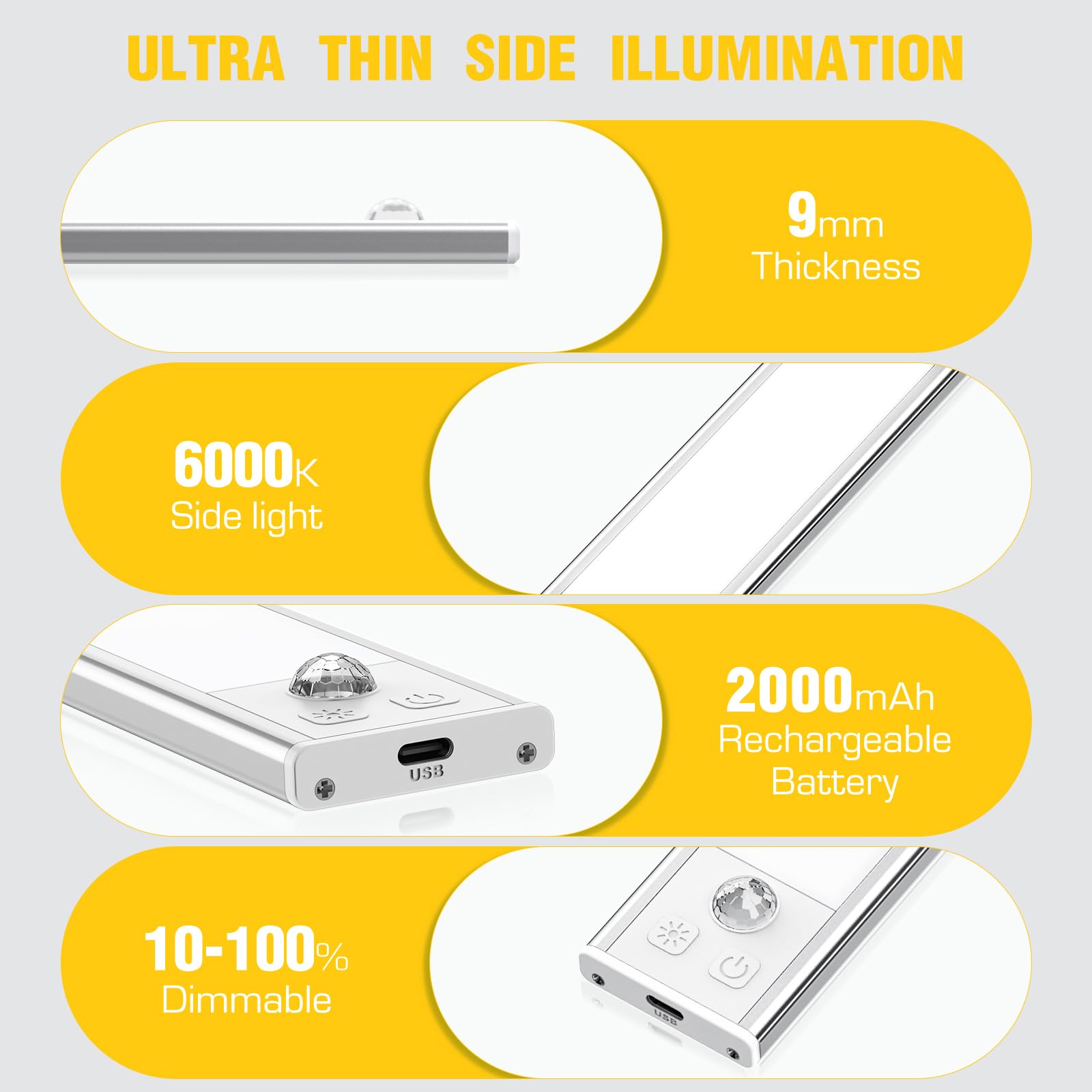 2 Pack Under Cabinet Lights, 52 Led Warm White Rechargeable Under Cabinet Lighting Motion Sensor Led Lights For Kitchen, Counter