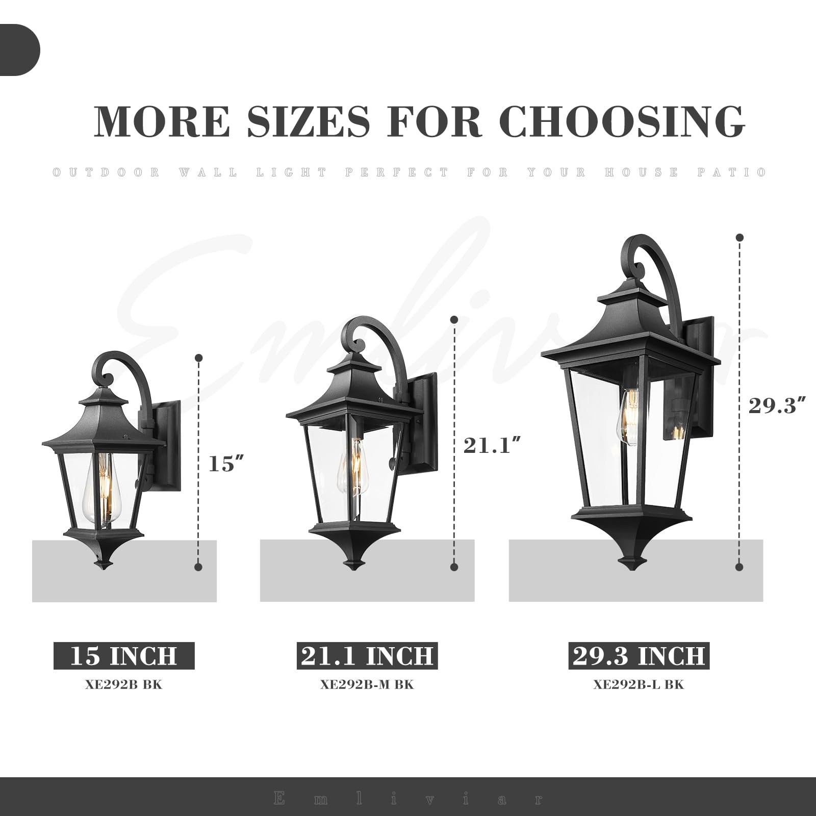 Emliviar 29.3" Outdoor Wall Sconce - Large Clear Glass Light, Black Finish, Model XE292B-L BK