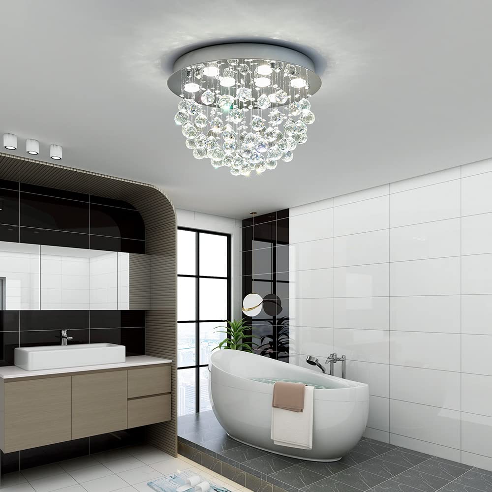 SM Saint Mossi 6-Lights Modern Chandelier, K9 Crystal, H13" x D20", Clear Crystal & Chrome Canopy, Model SM-DY-1711045