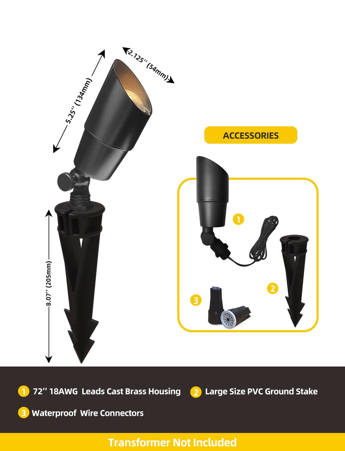 Coloer Brass Low Voltage Landscape Spotlight Fixture(Black) 12-Pack Without Bulb,12V Ac/Dc Outdoor Spot Lights For Yard, Directi