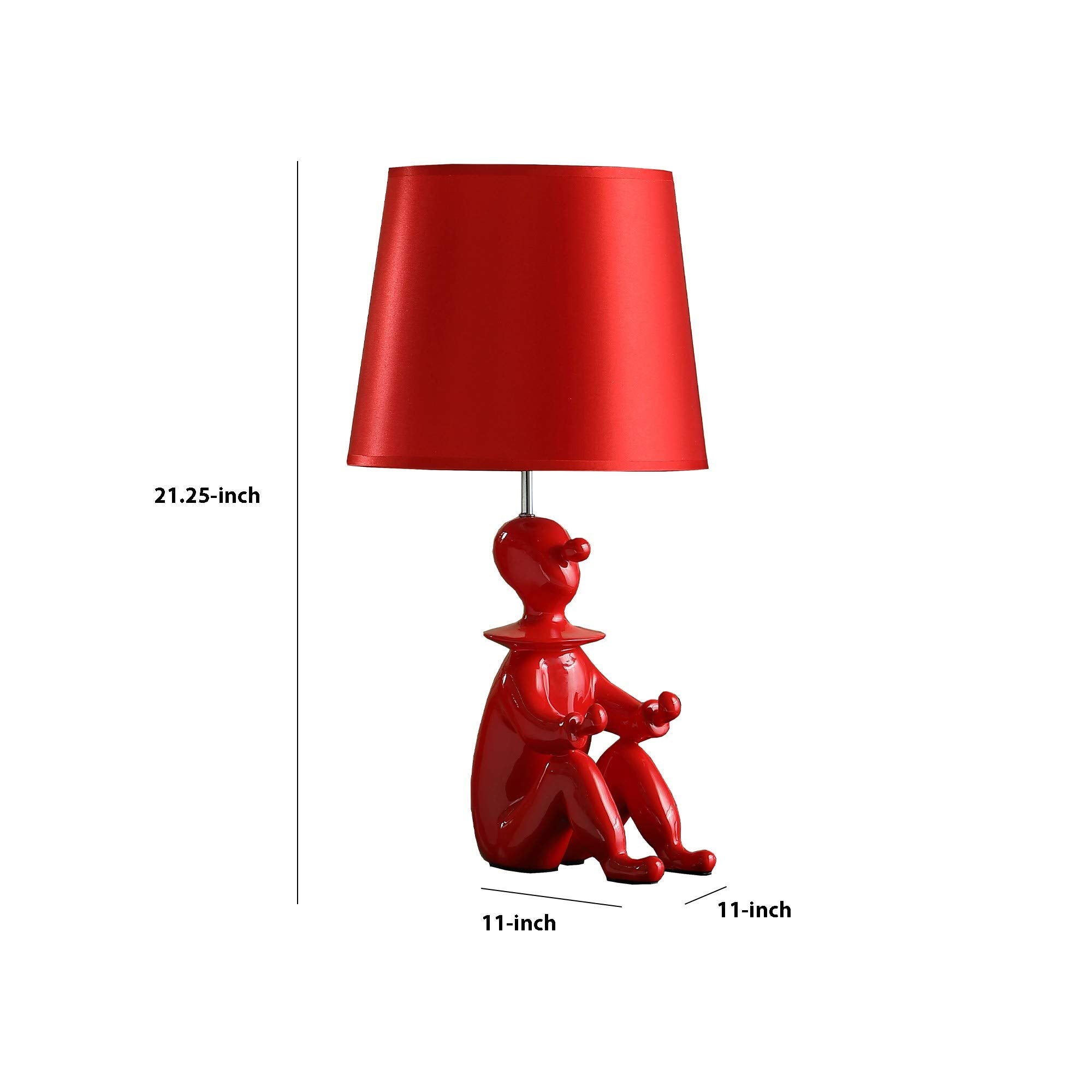Benzara Table Lamp with Fabric Shade and Polyresin Clown Base, Red, Model BM231809