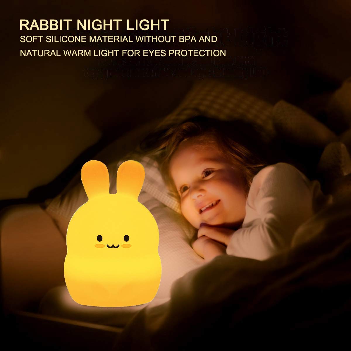 Tianhaixing Rabbit Night Light - Rechargeable LED Silicone Lamp, Remote & Touch Control, Adjustable Brightness & Colors, White, Model THX8854