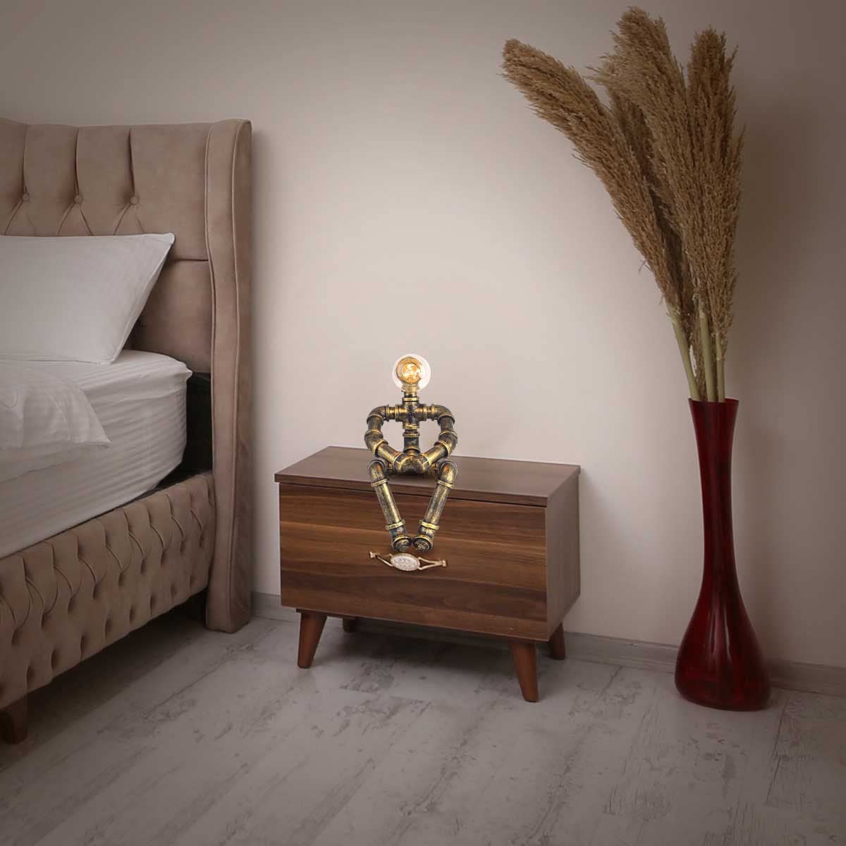 Efinehome Water Pipe Table Lamp Robot Style- Retro Industrial Table Light- Antique Steampunk Metal Desk Lamp Bedside Lighting Fixture For Office, Reading Kids Room, Cafe Bar (Bronze-Style B)